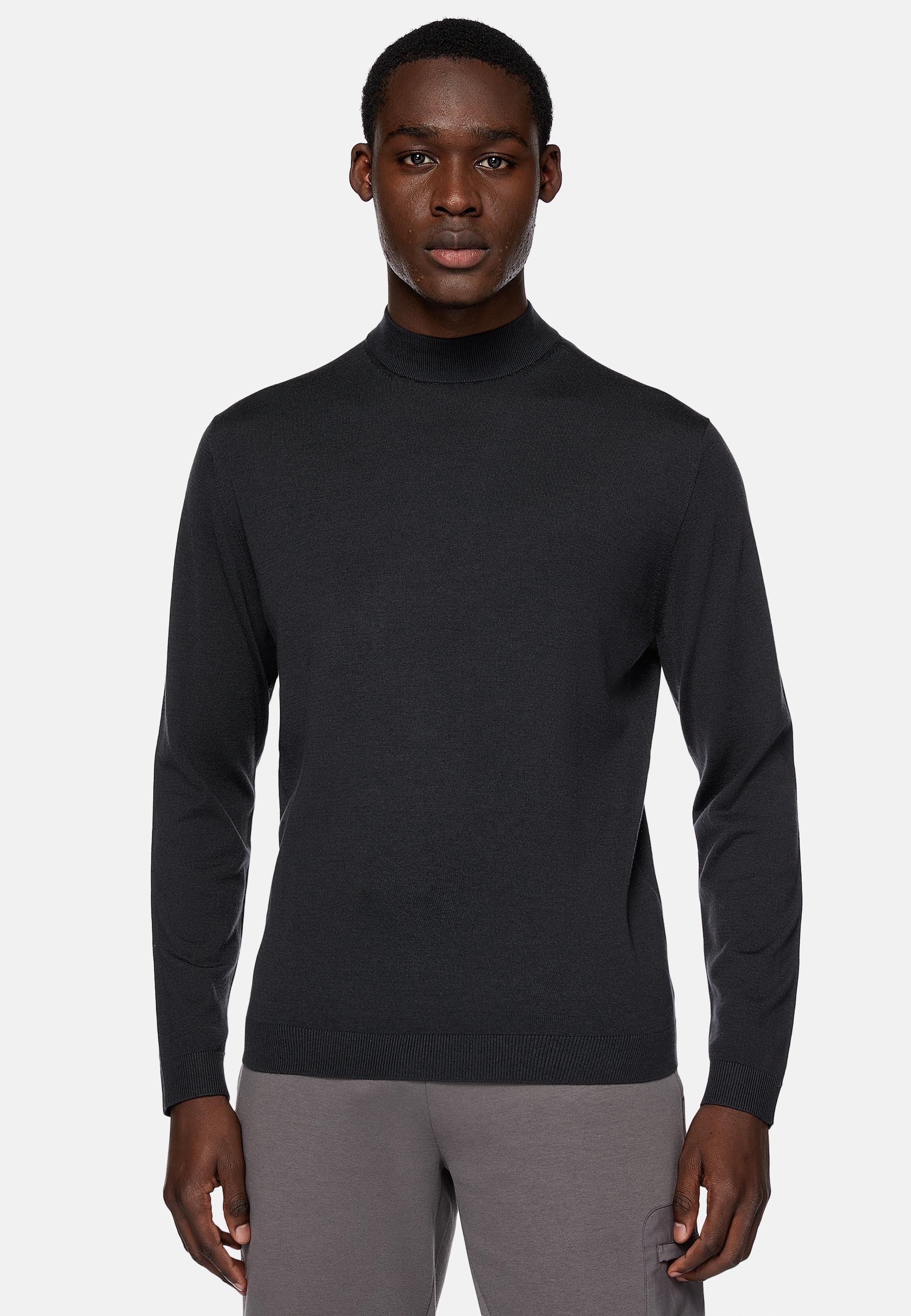 Black Mock Polo Neck Jumper, Charcoal, large image number 0