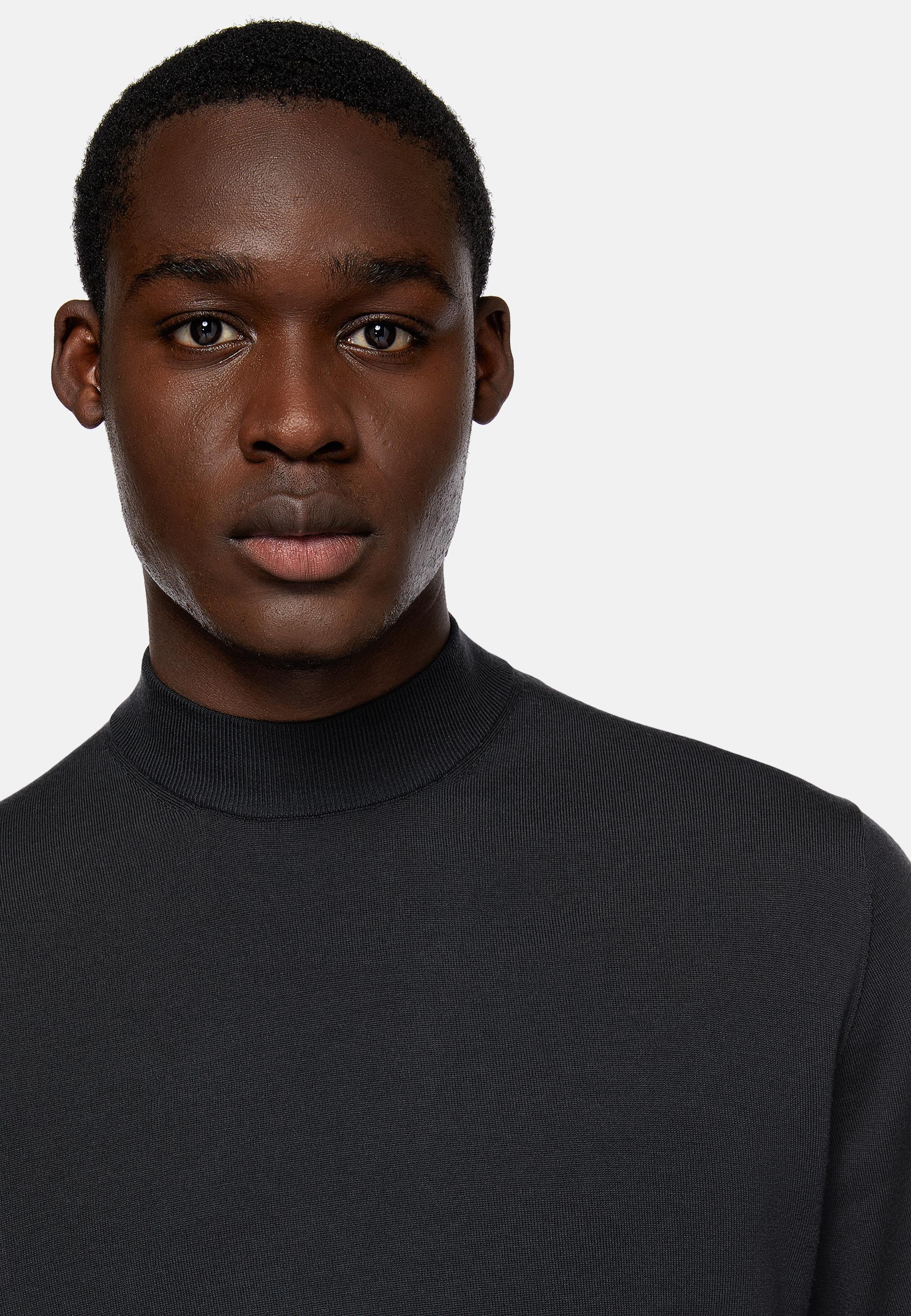Black Mock Polo Neck Jumper, Charcoal, large image number 1