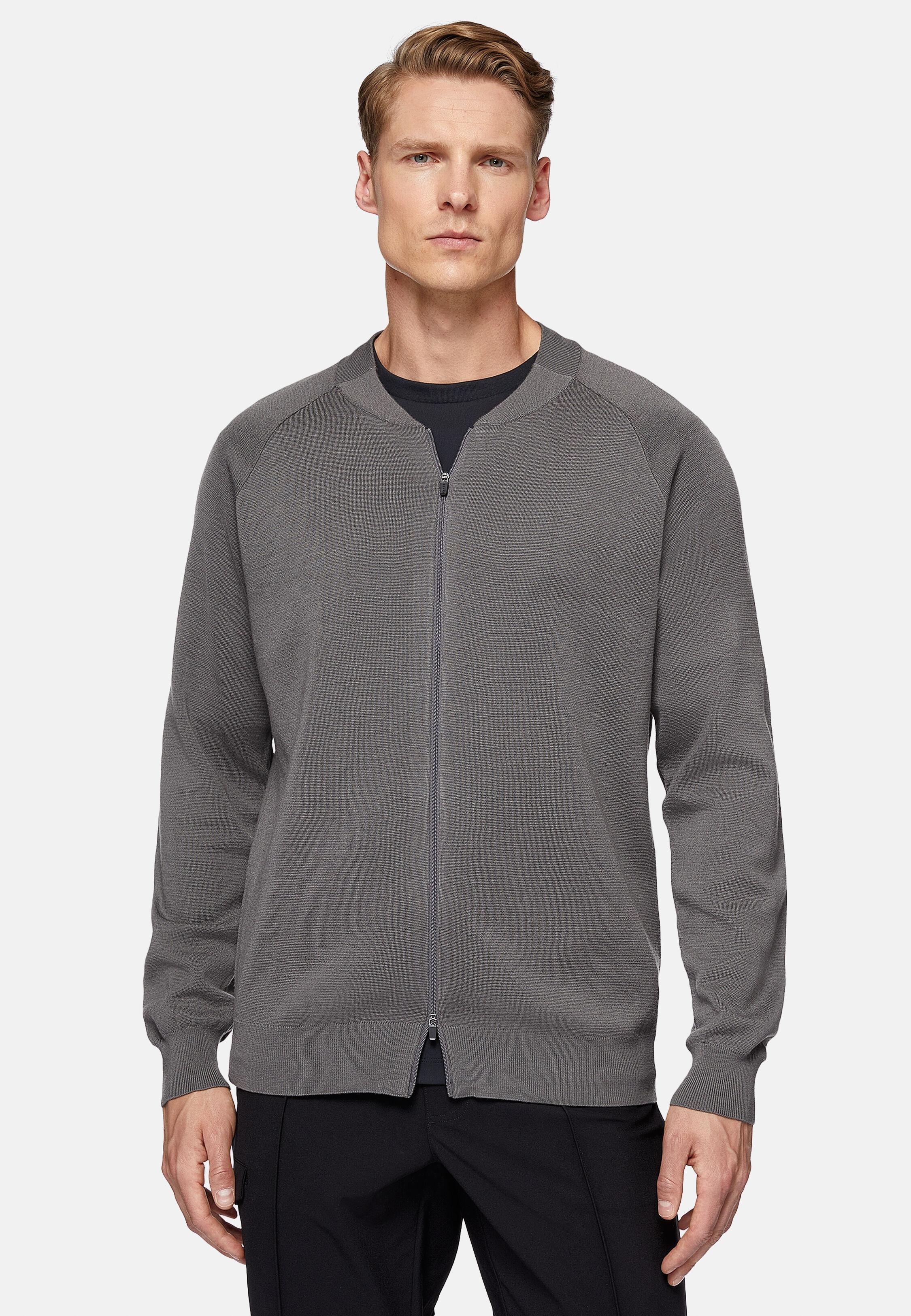 Bomber Jacket in Merino Wool Tech, Dark Grey, Dark Grey, large image number 0