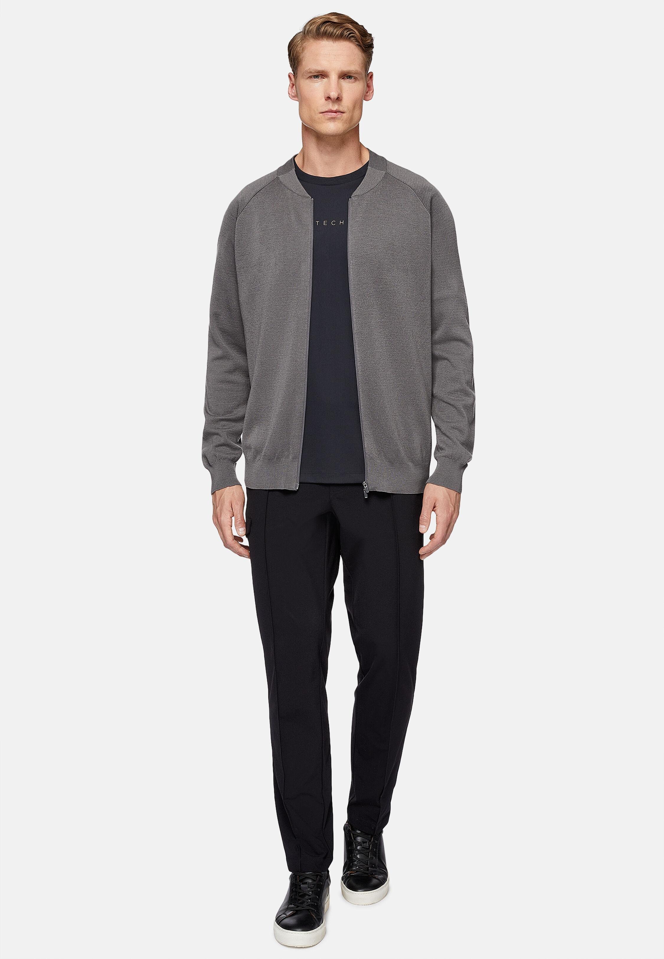 Bomber Jacket in Merino Wool Tech, Dark Grey, Dark Grey, large image number 1
