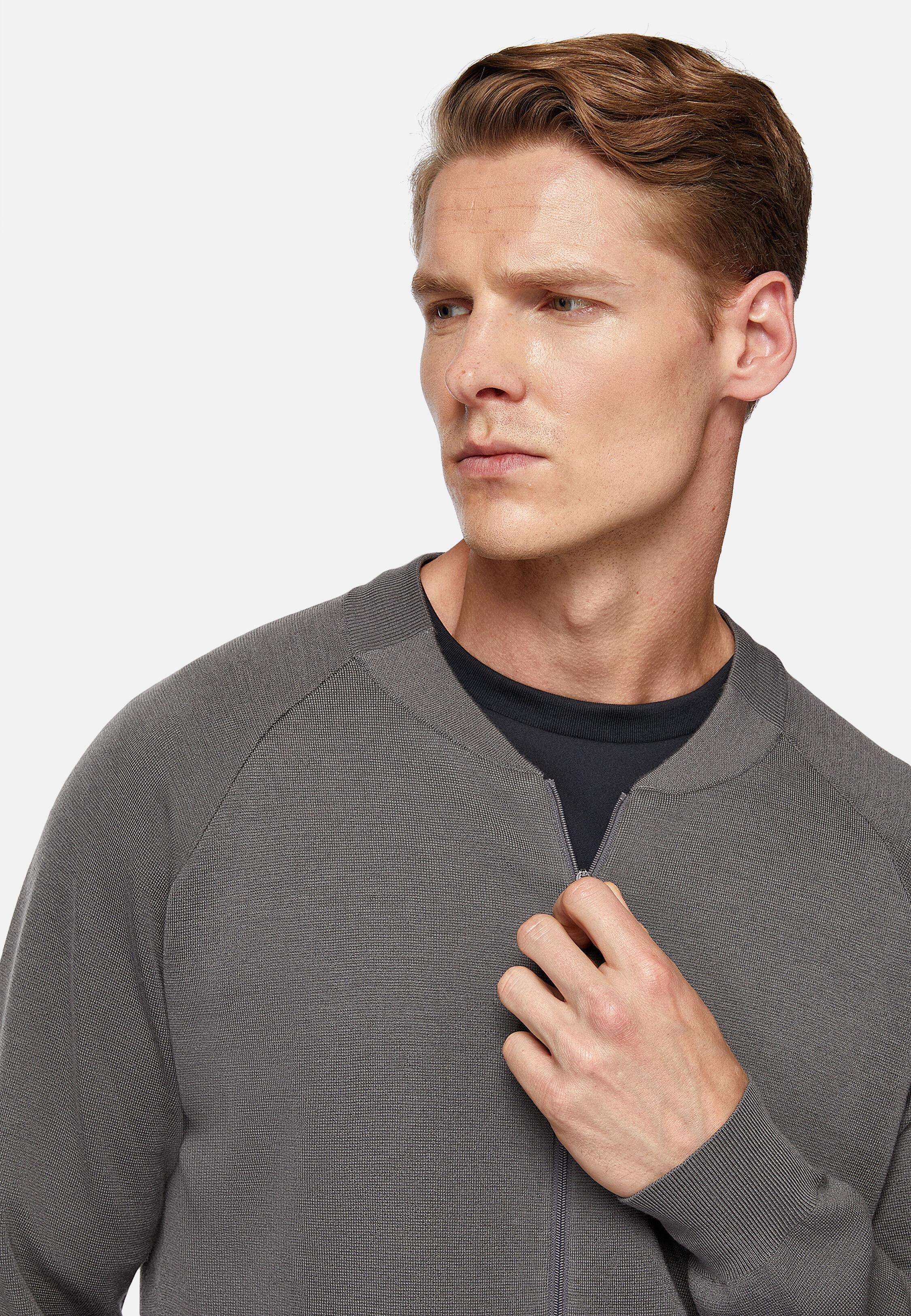 Bomber Jacket in Merino Wool Tech, Dark Grey, Dark Grey, large image number 3