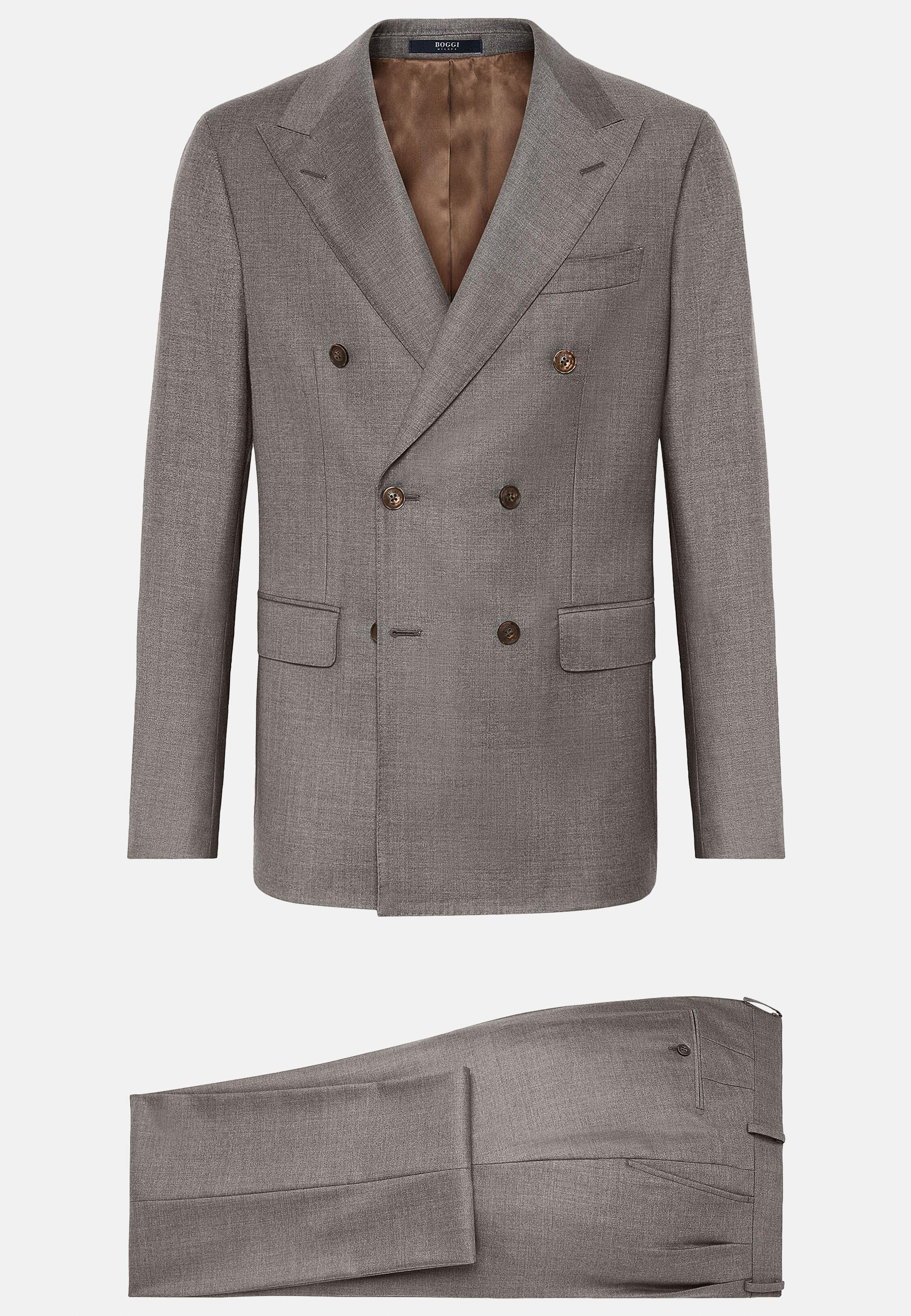 Brown Double-Breasted Wool Suit, Taupe, large image number 4
