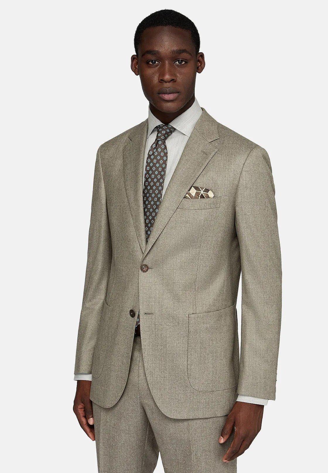 Beige Herringbone Suit Jacket, , large image number 0