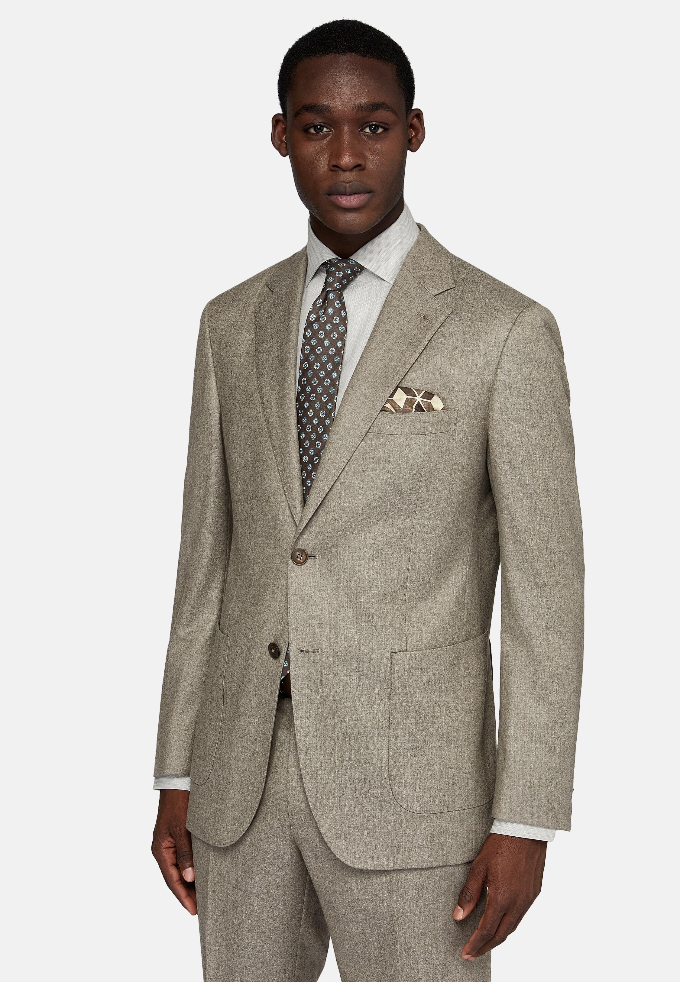 Beige Herringbone Suit Jacket, , large image number 1