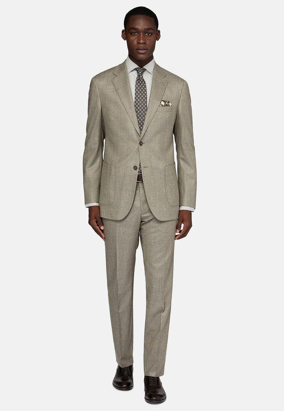 Beige Herringbone Suit Jacket, , large image number 2