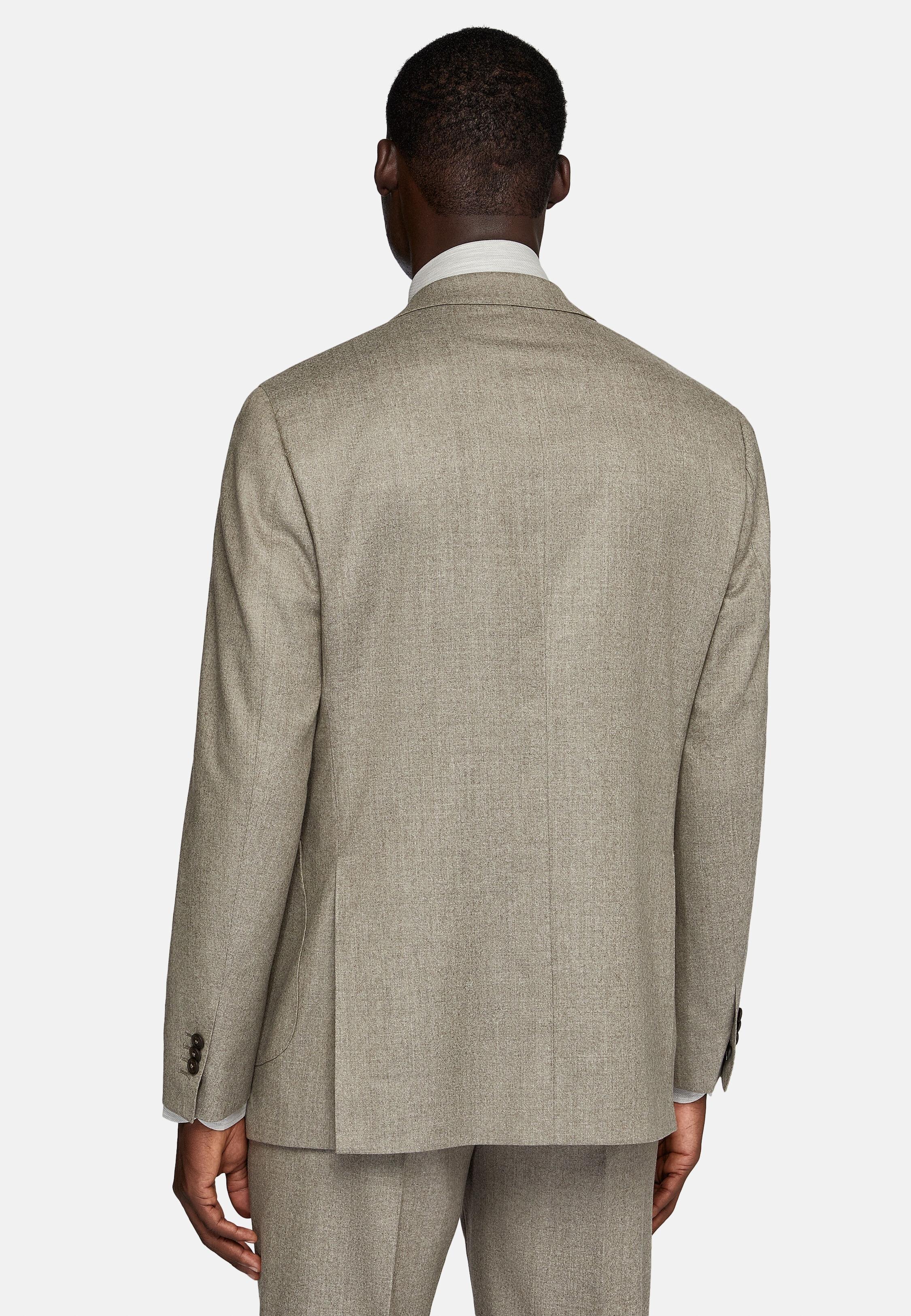 Beige Herringbone Suit Jacket, Taupe, large image number 3