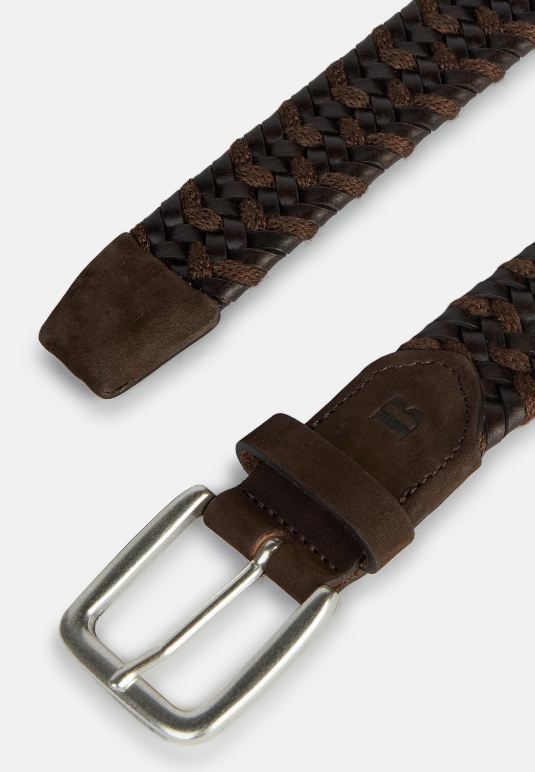 Brown Stretch Leather Woven Belt, , medium