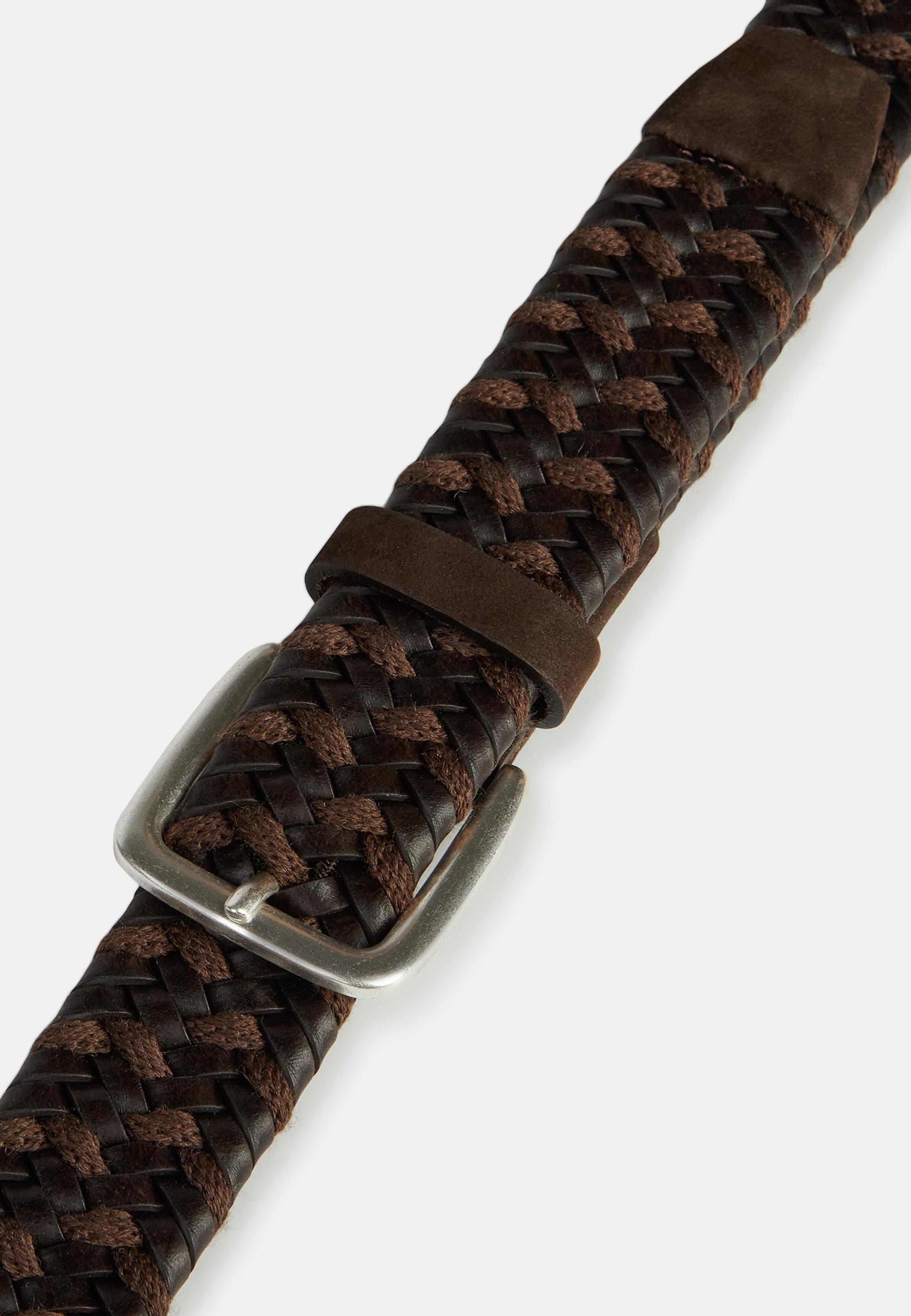 Brown Stretch Leather Woven Belt, , large image number 1