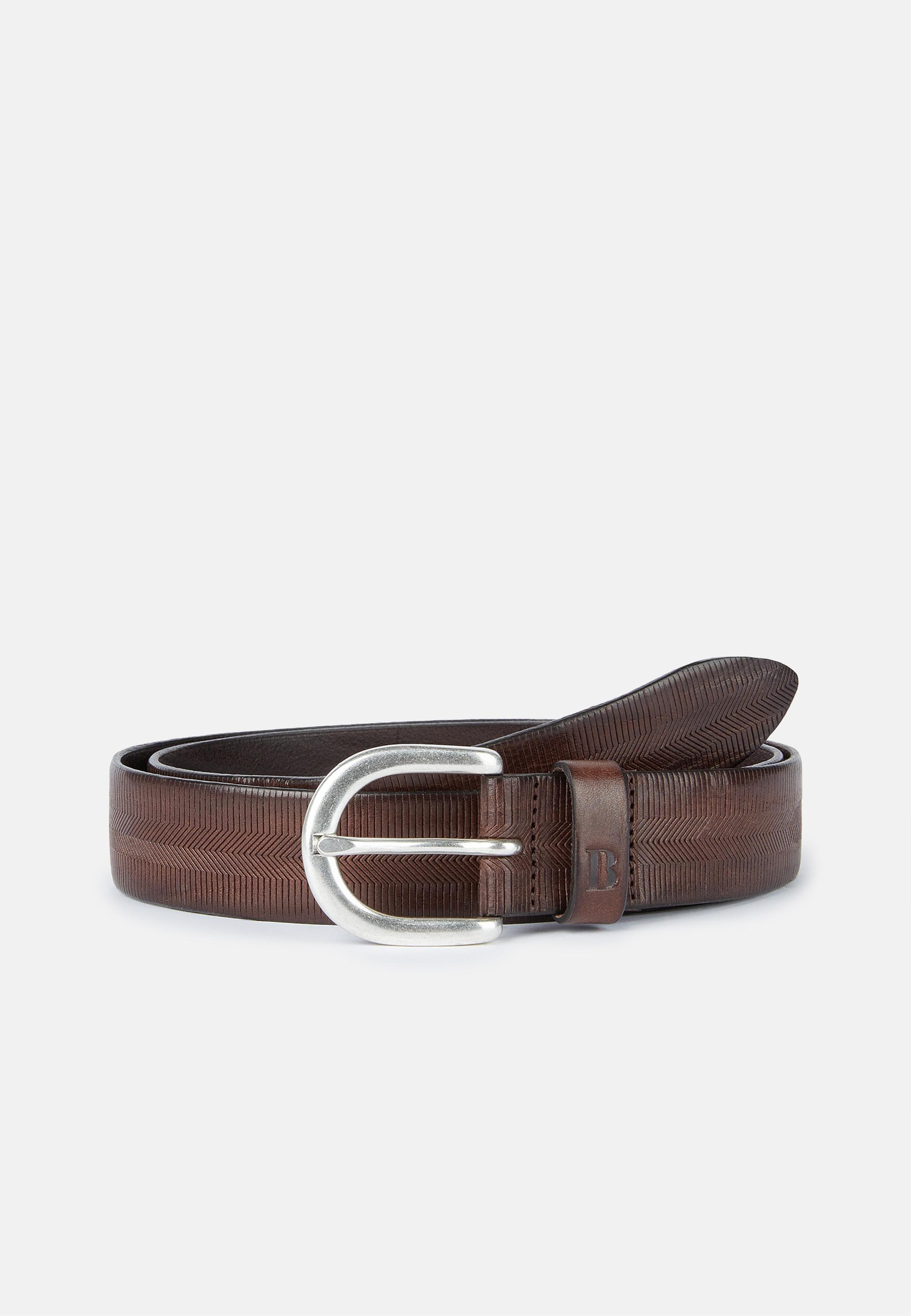 Brown Embossed Leather Belt, , medium