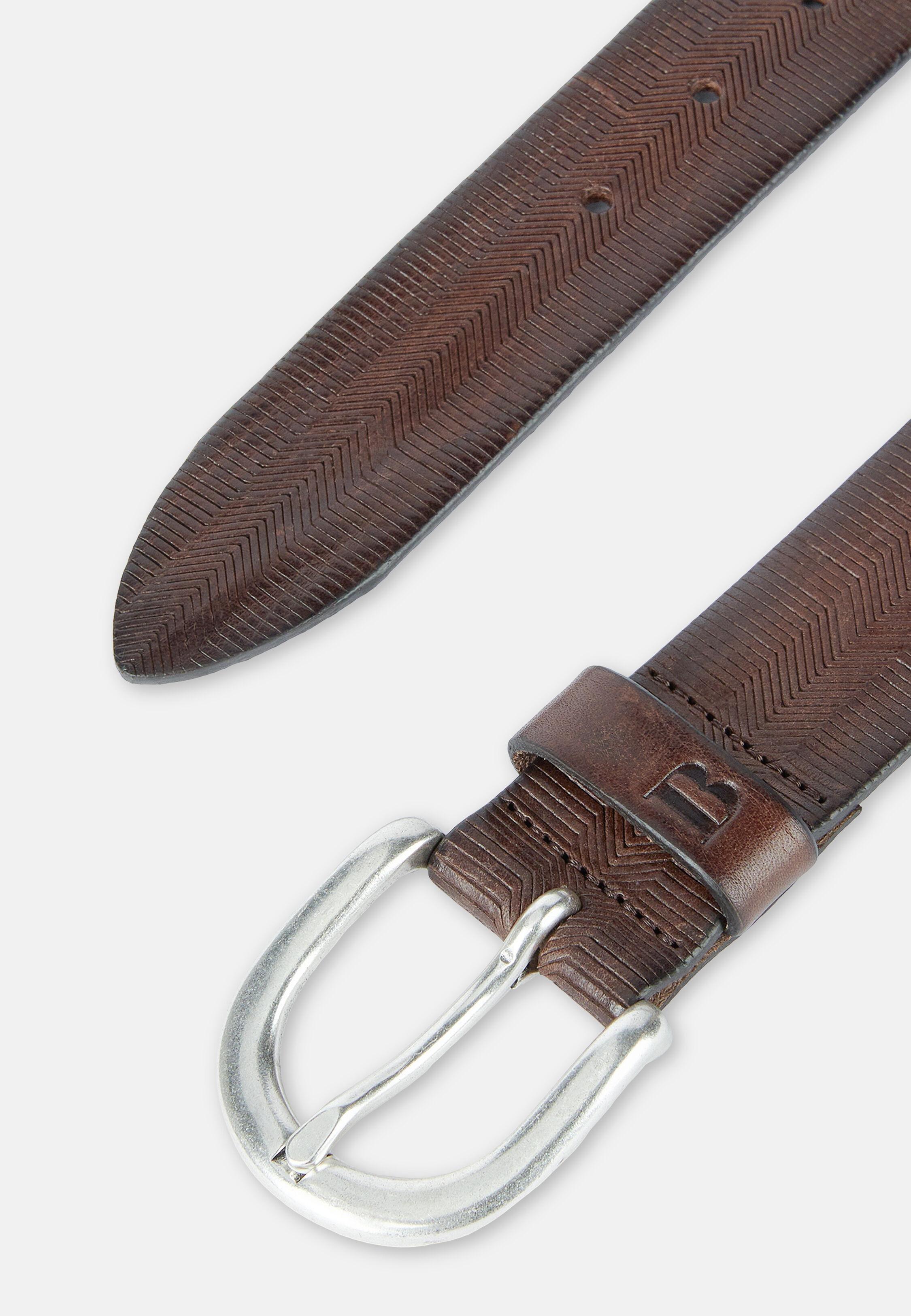 Brown Embossed Leather Belt, 3901_DKBR, medium