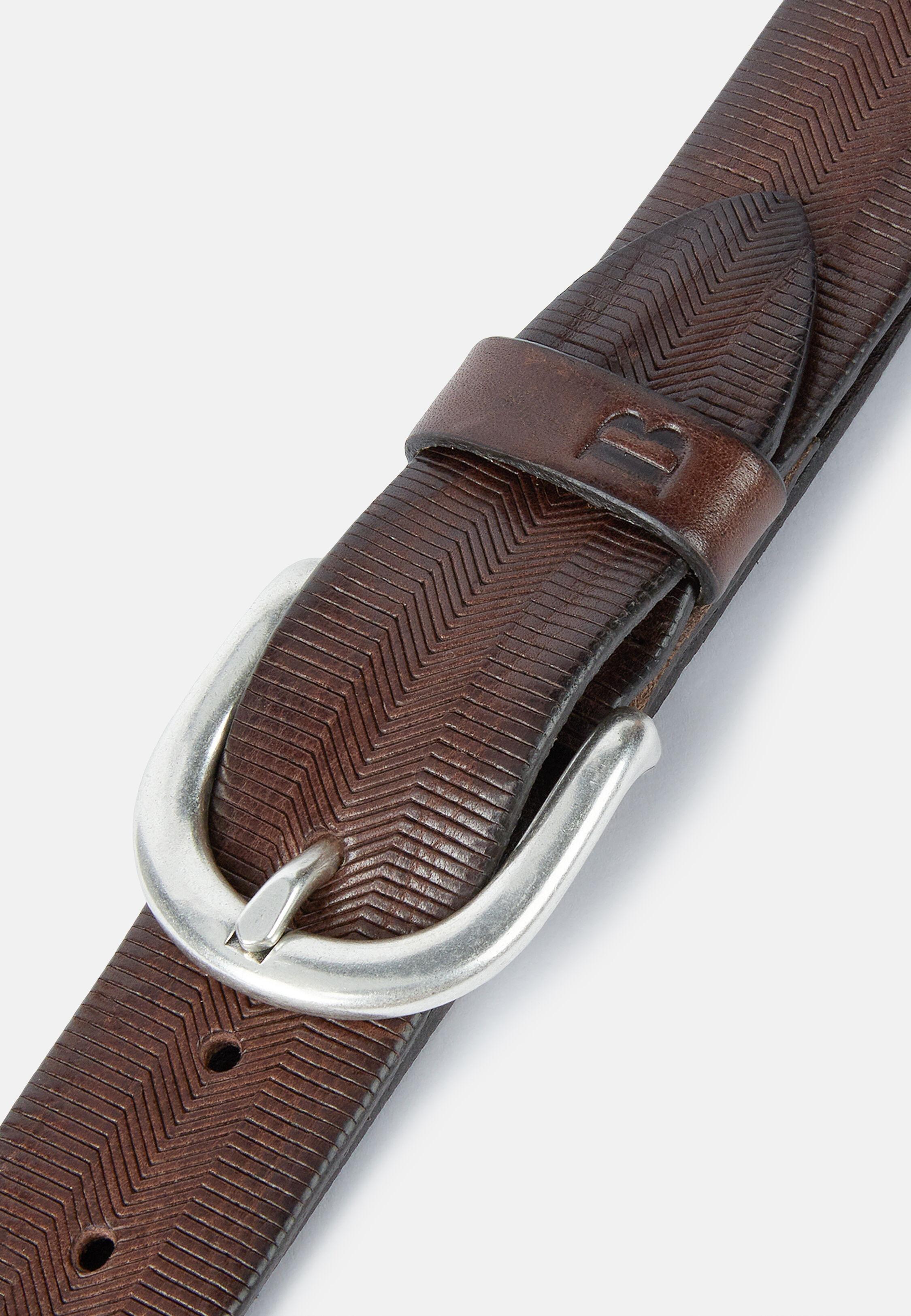 Brown Embossed Leather Belt, 3901_DKBR, medium