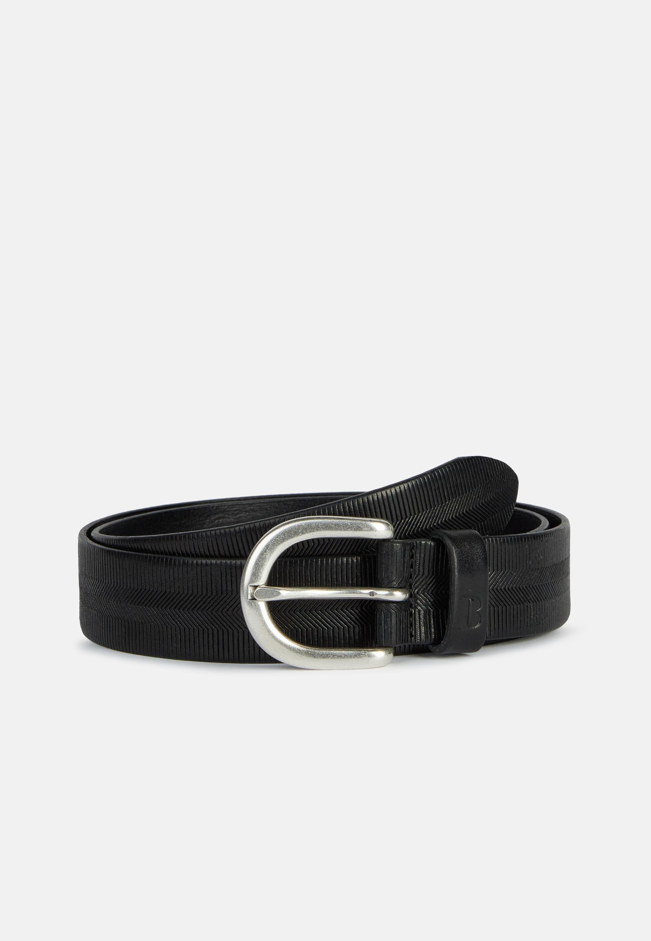 Black Embossed Leather Belt, , large image number 0