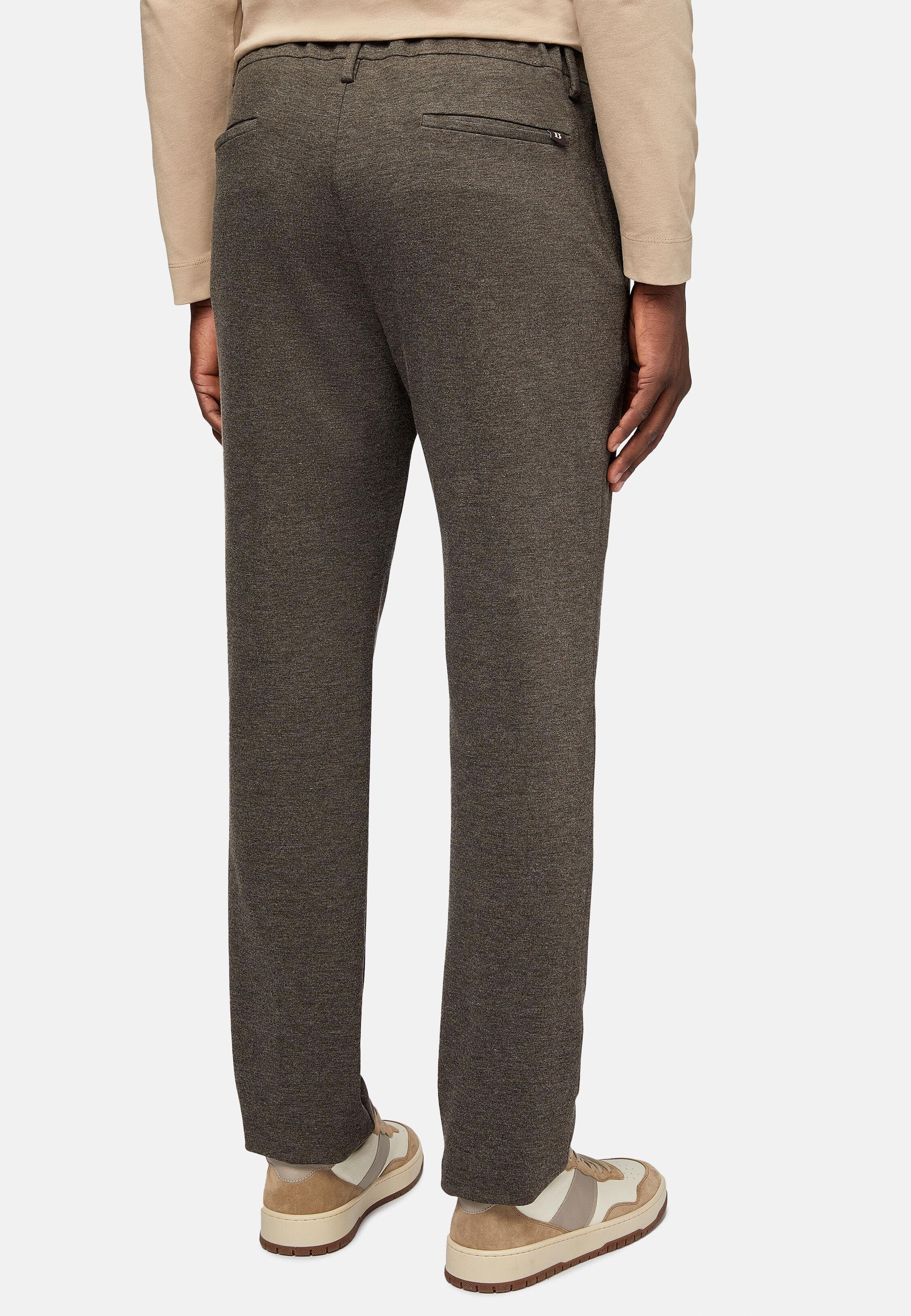 Brown Plain Casual Trousers, 3901_BROW, large image number 4