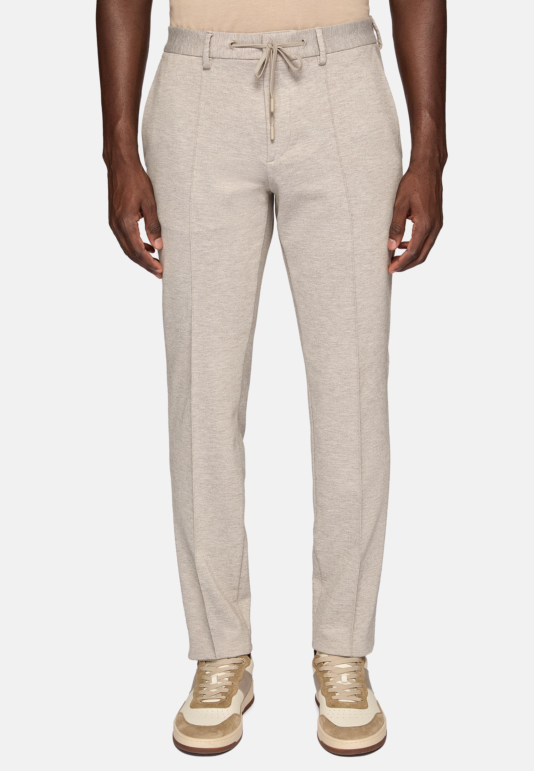 Beige Textured Casual Trousers, , large image number 1