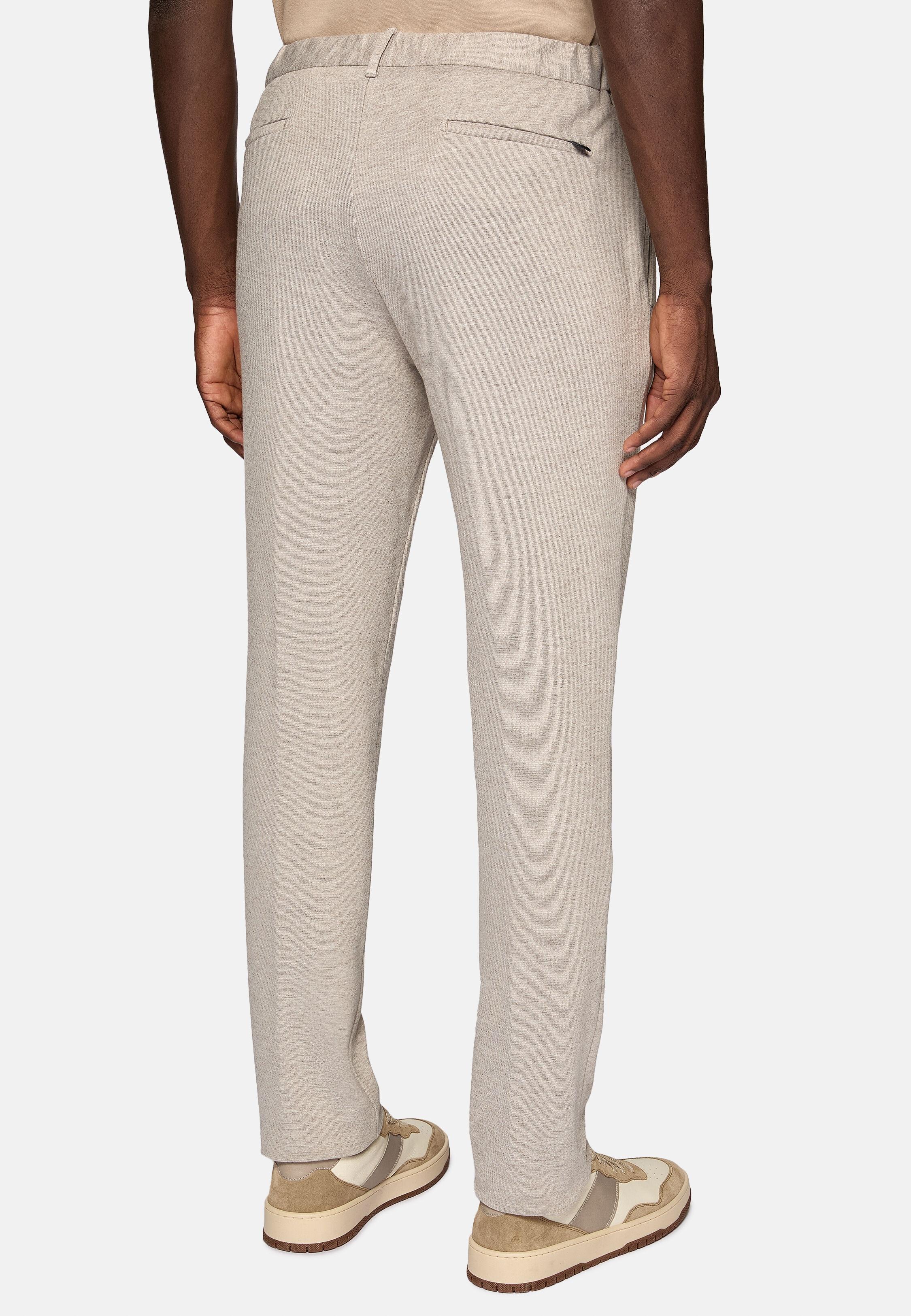 Beige Textured Casual Trousers, Sand, large image number 8