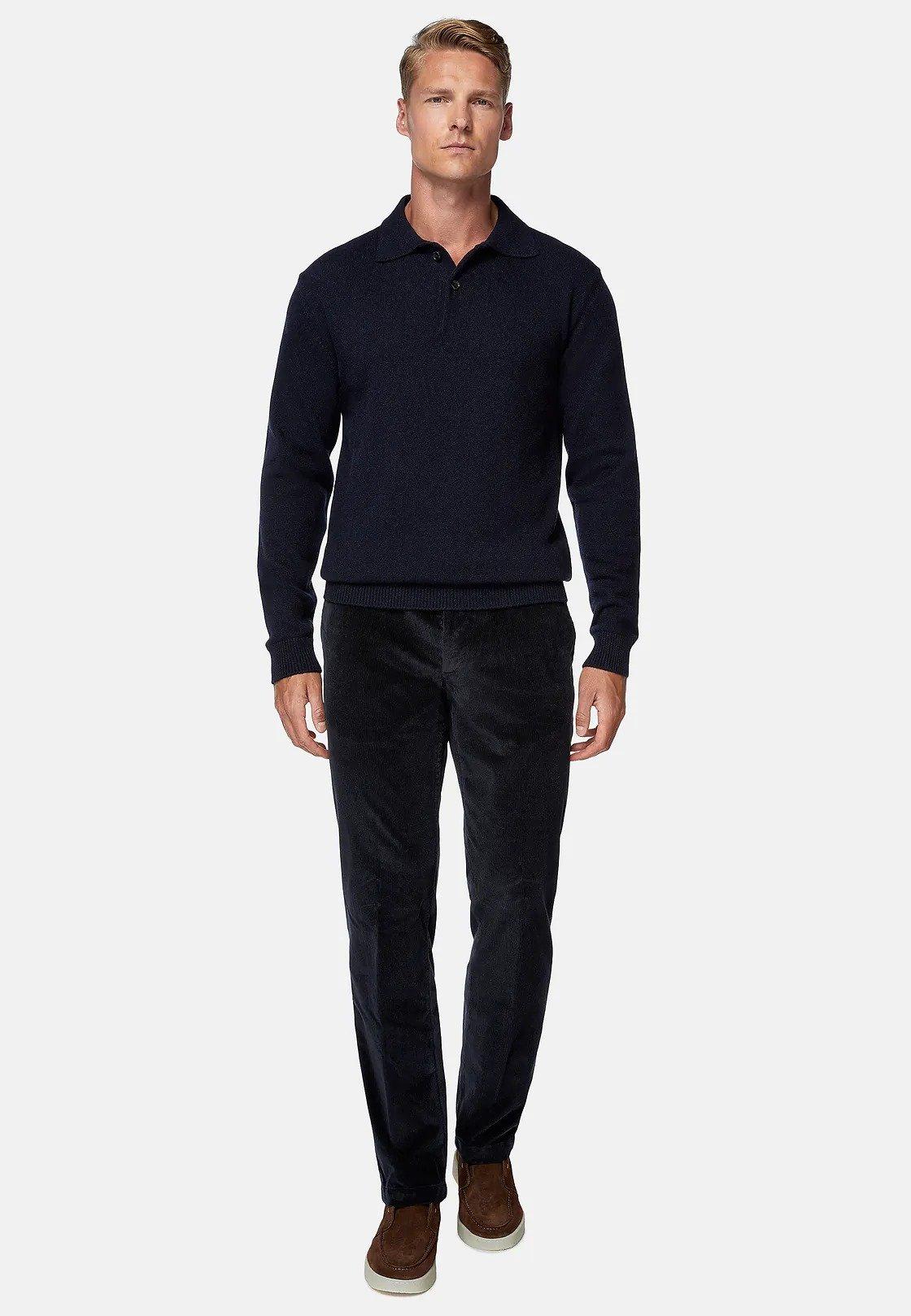 Navy Textured Casual Trousers, , large image number 1
