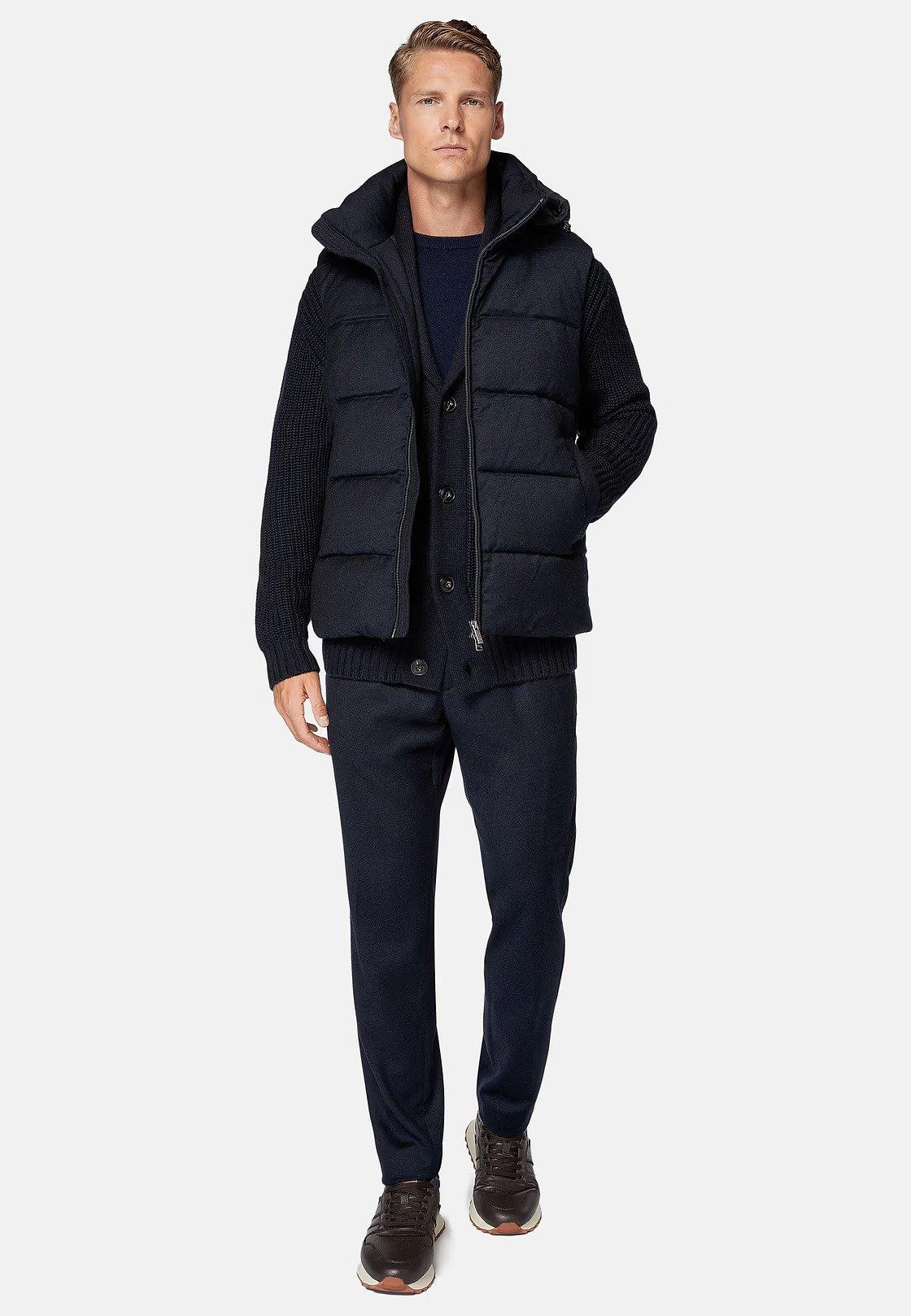 Navy Quilted Flannel Gilet, , large image number 1