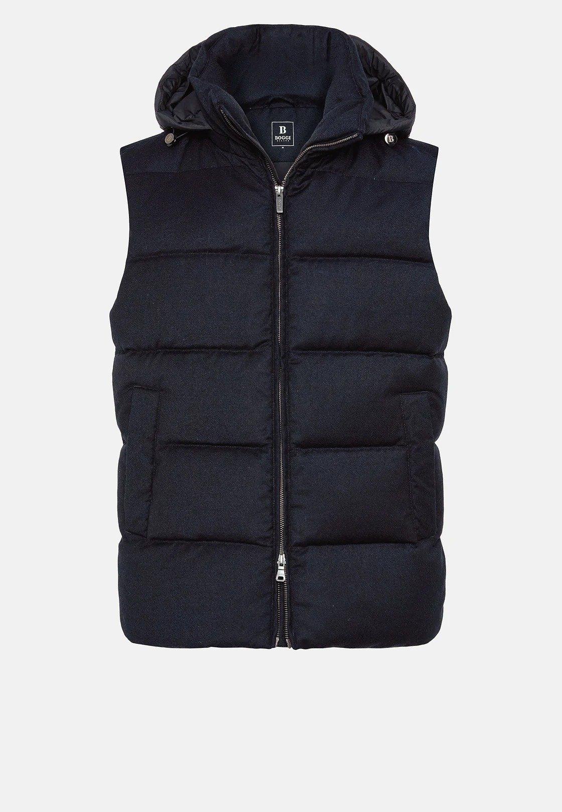 Navy Down-Filled Flannel Gilet With Hood, , large image number 3