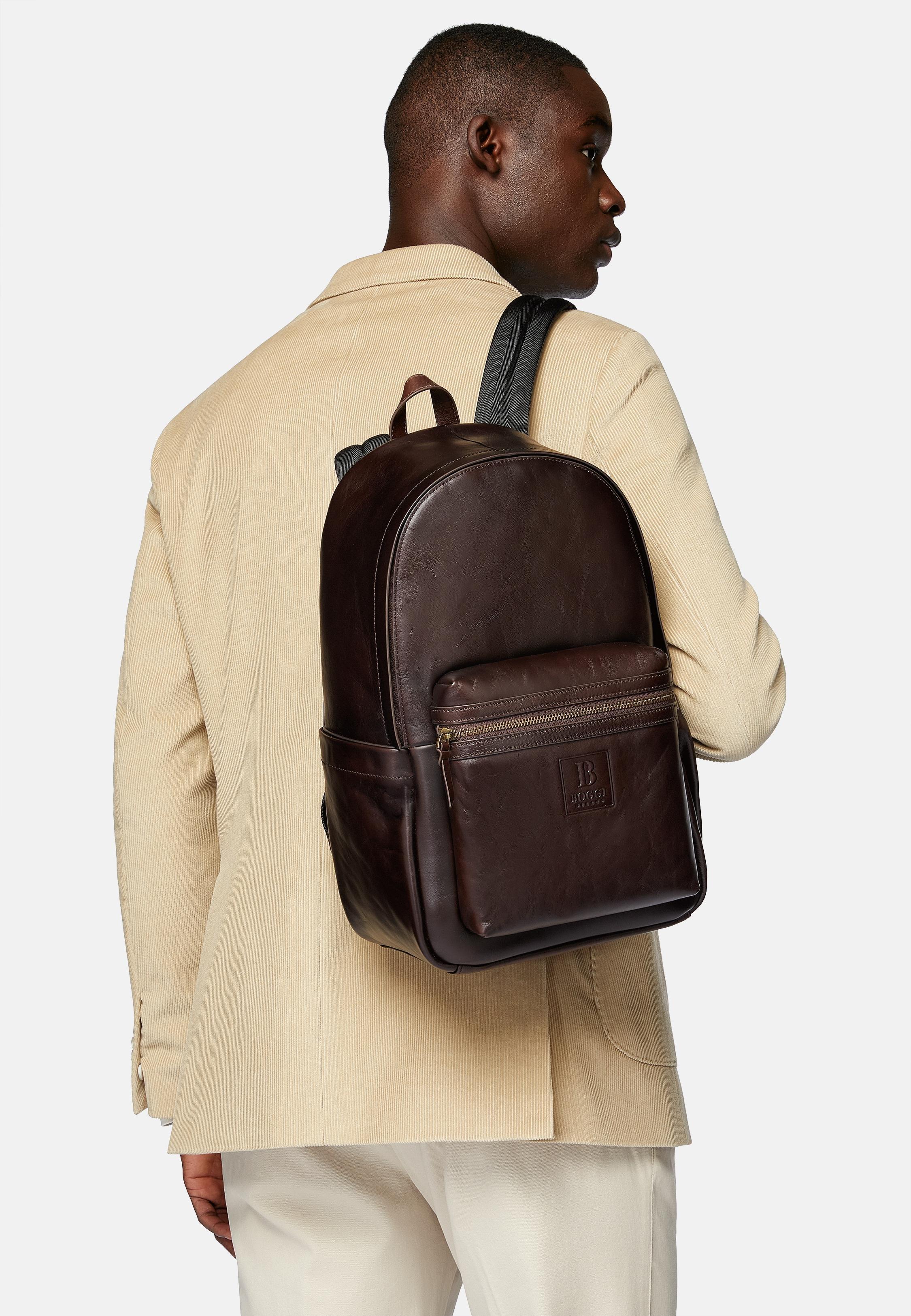 Brown Suede Leather Backpack, 3901_DKBR, large image number 0