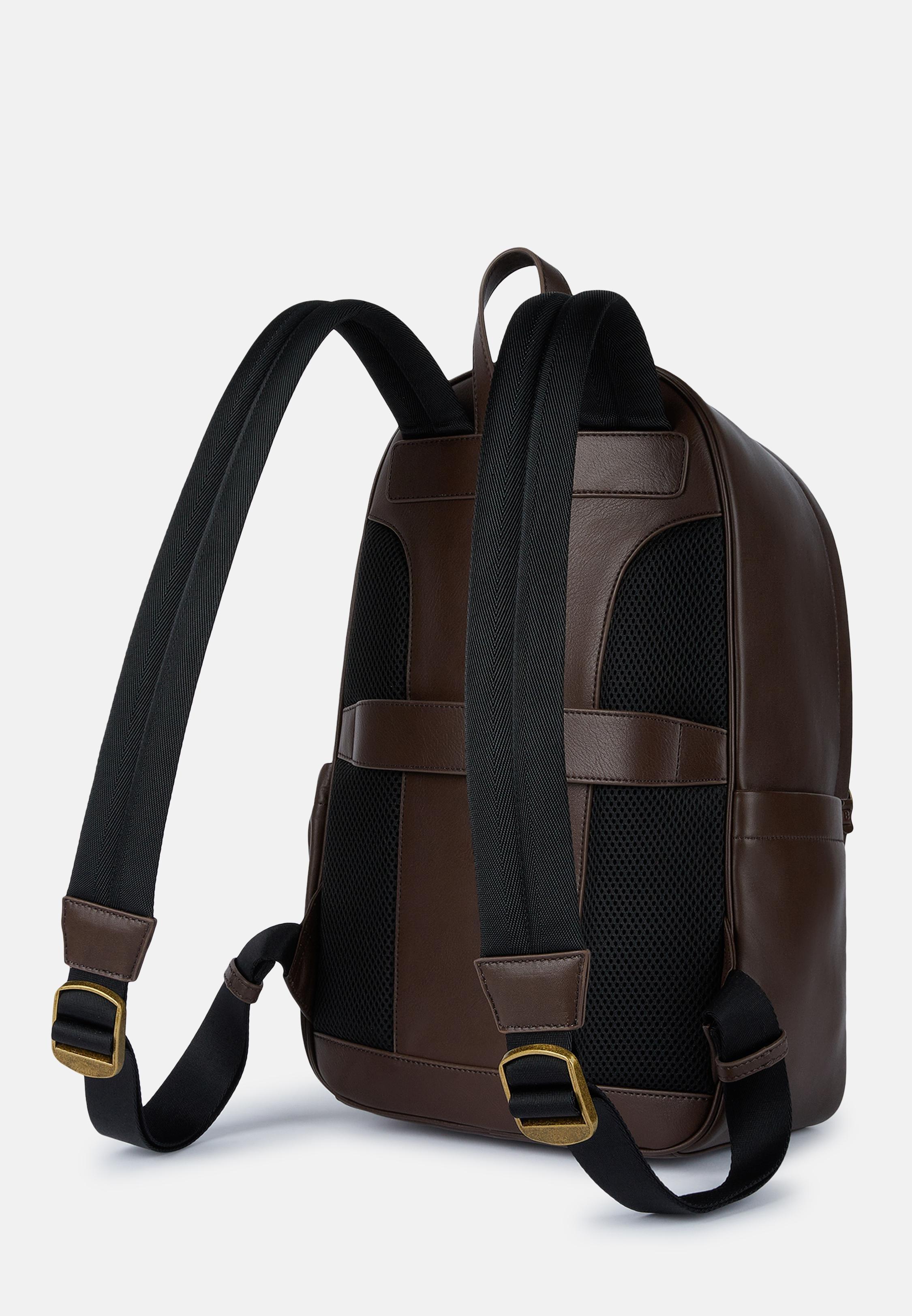 Brown Suede Leather Backpack, 3901_DKBR, large image number 2