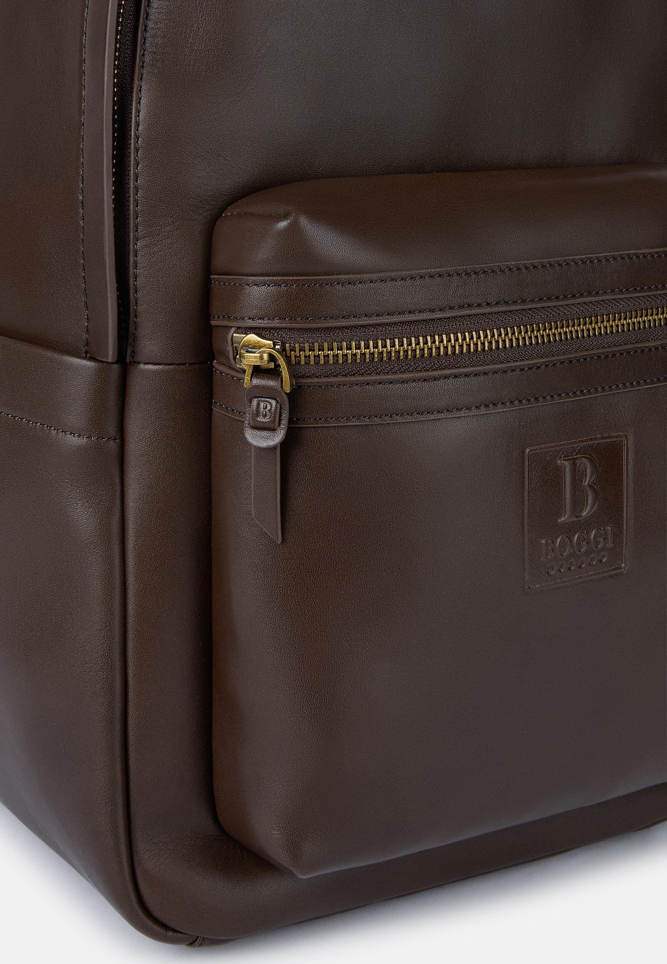 Brown Suede Leather Backpack, 3901_DKBR, large image number 2