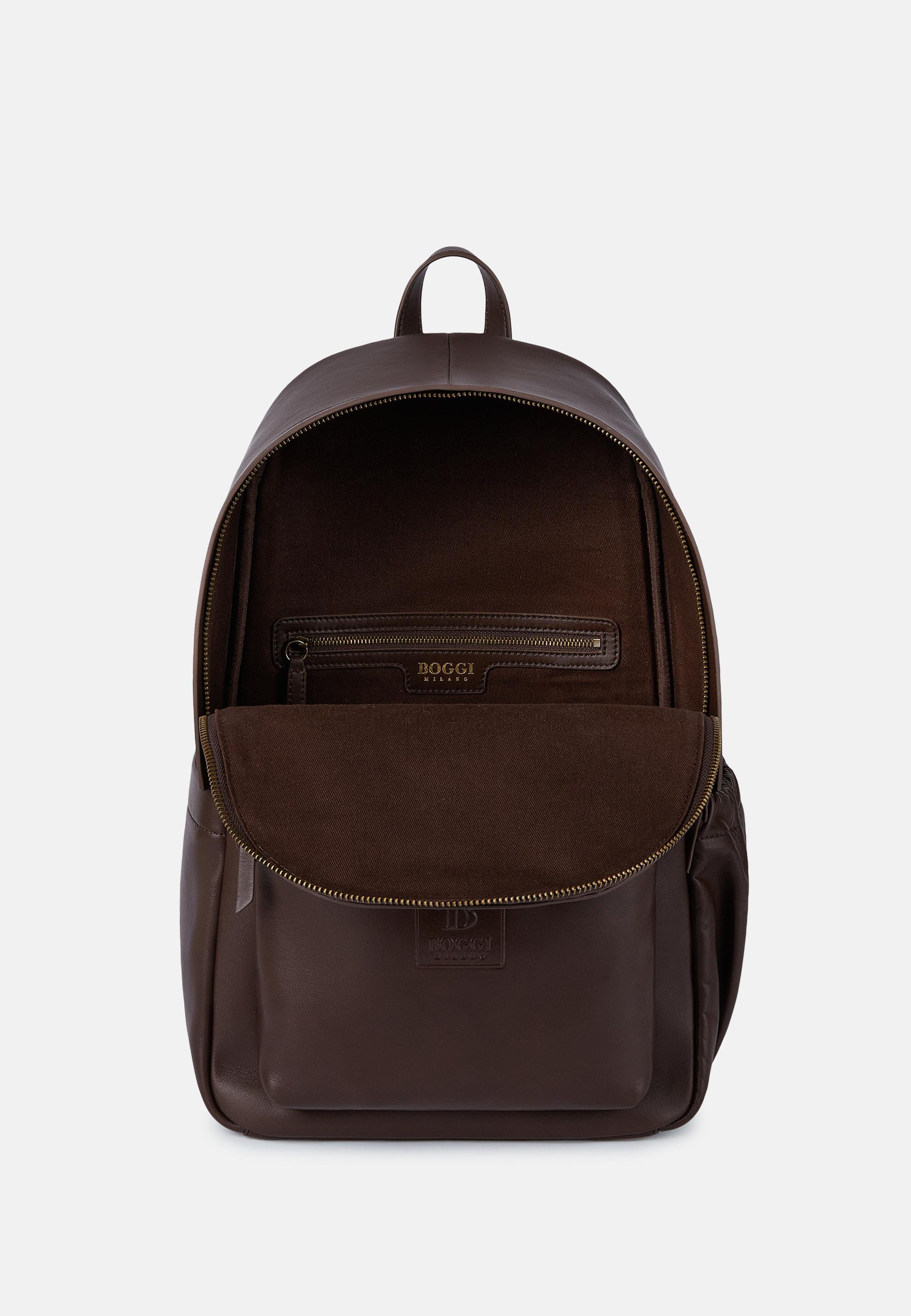 Brown Suede Leather Backpack, 3901_DKBR, large image number 3