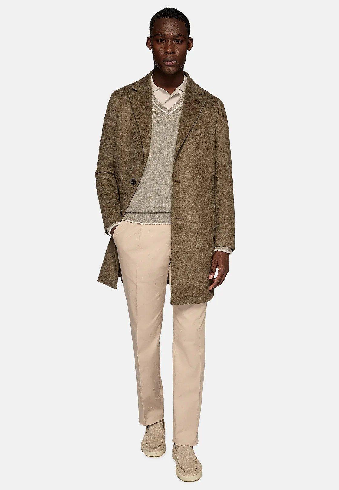 Brown Textured Long Coat, , large image number 0