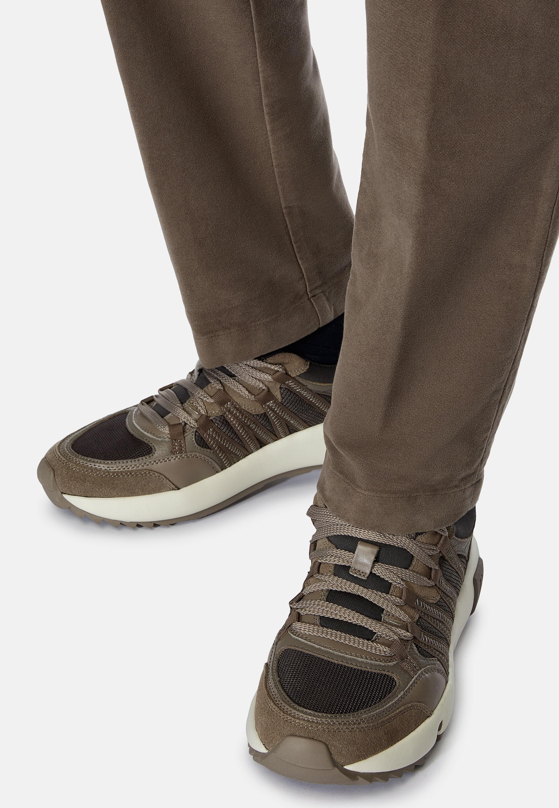 Technical Fabric And Leather Trainers Brown, Taupe, medium