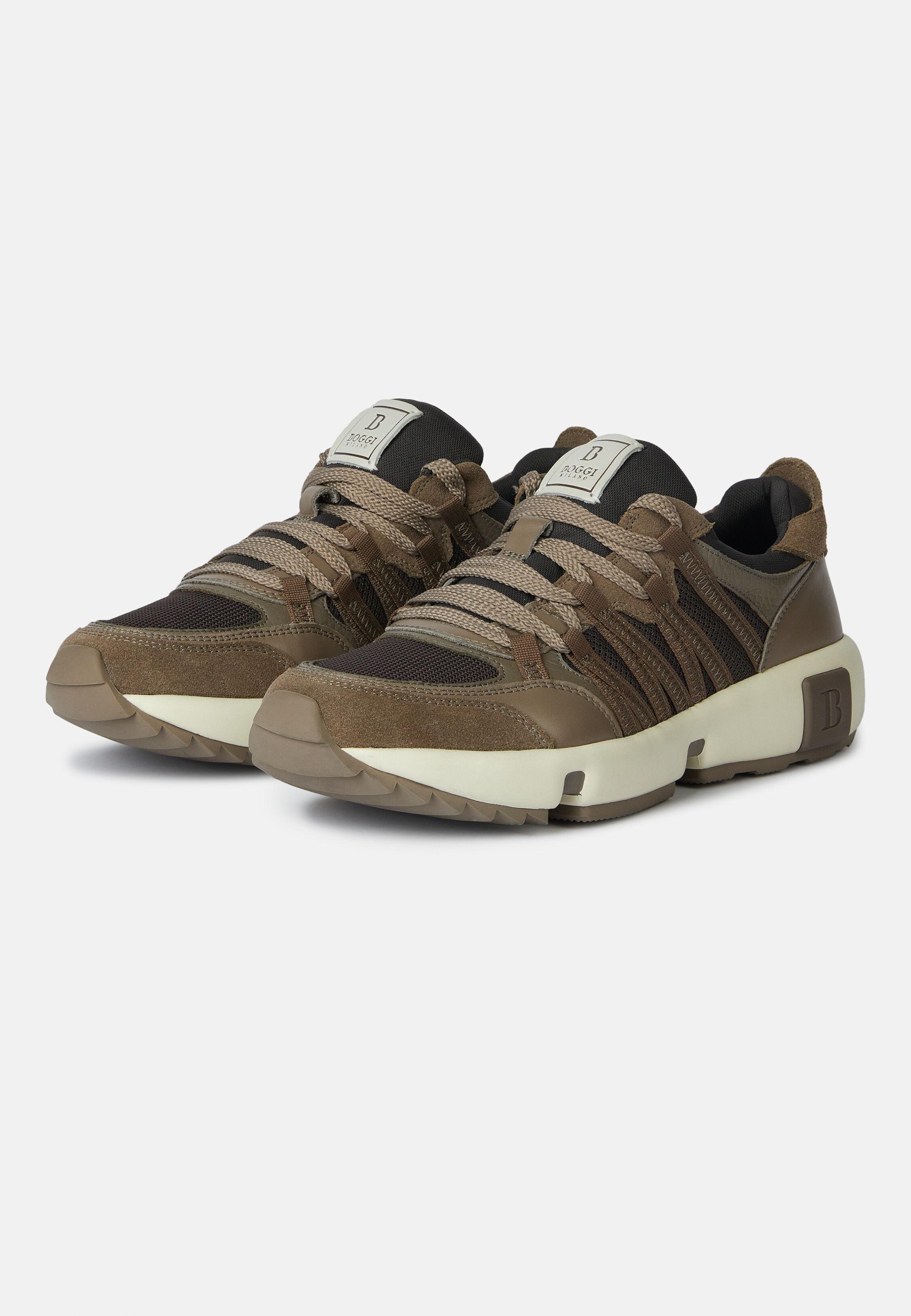 Technical Fabric And Leather Trainers Brown, Taupe, large image number 1