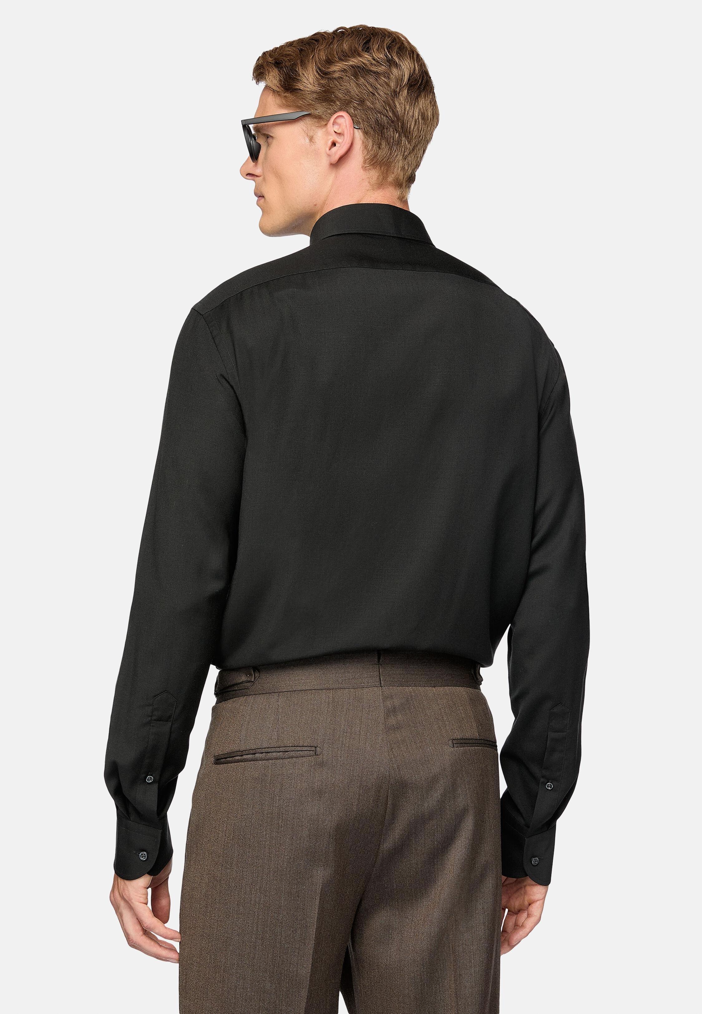 Black Long Sleeve Wool Shirt, Black, large image number 1