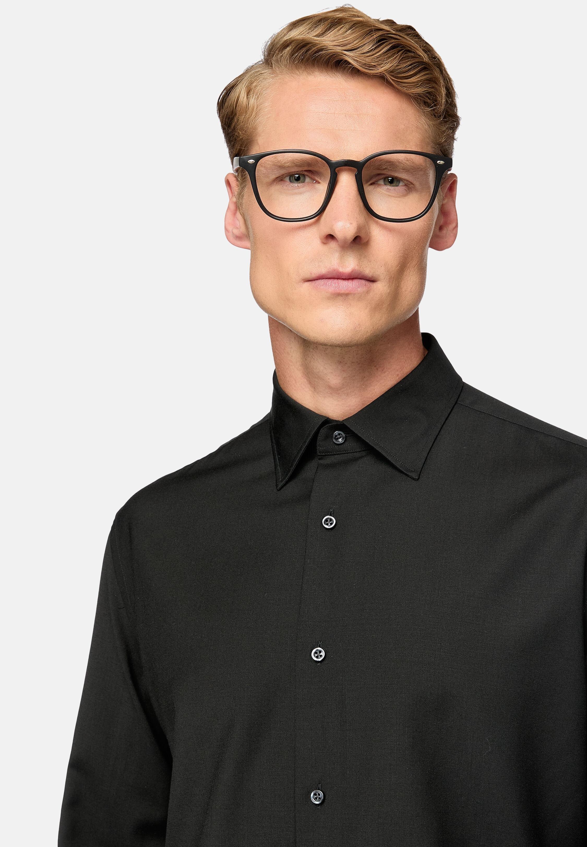 Black Long Sleeve Wool Shirt, Black, large image number 2