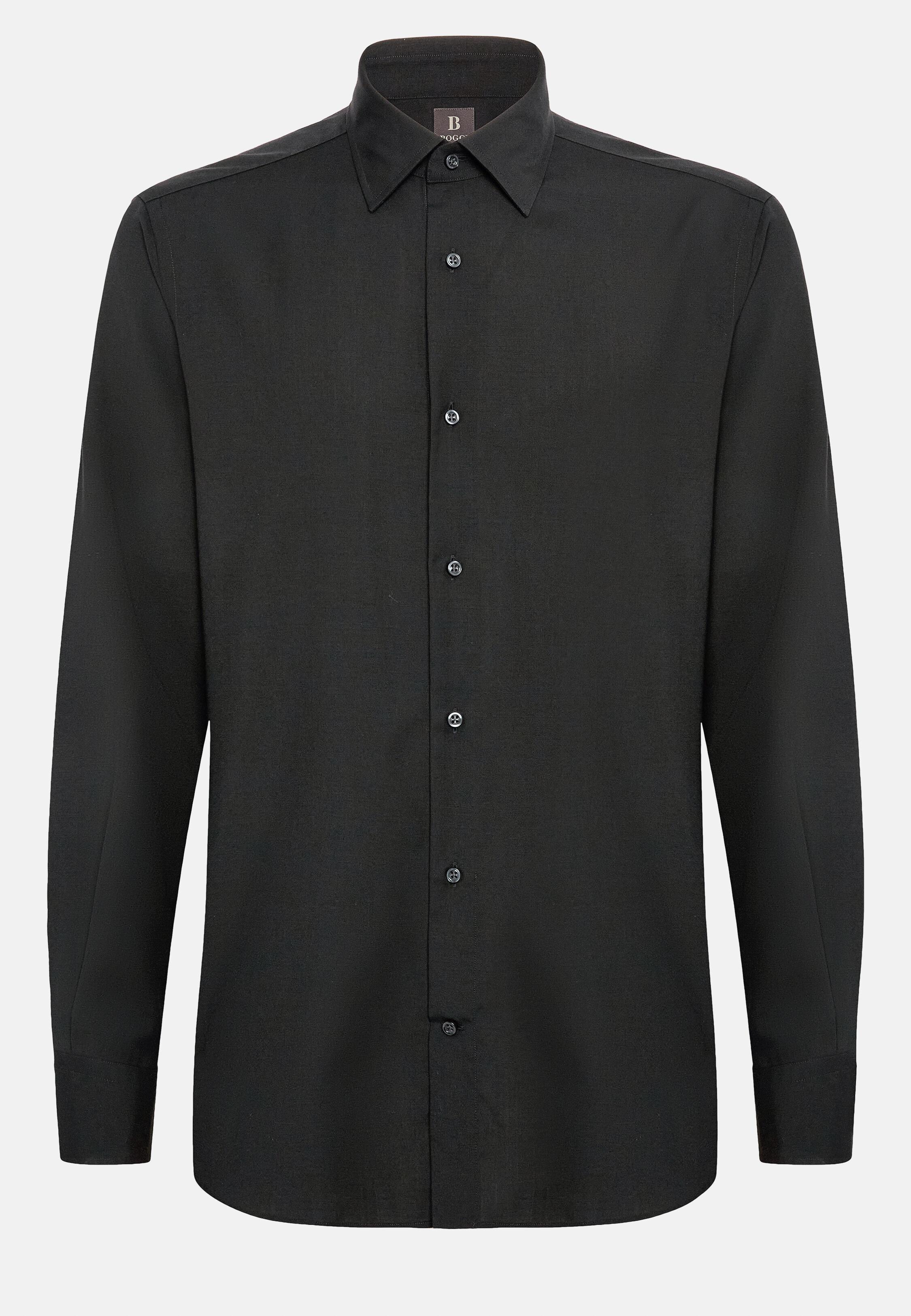 Black Long Sleeve Wool Shirt, Black, large image number 4