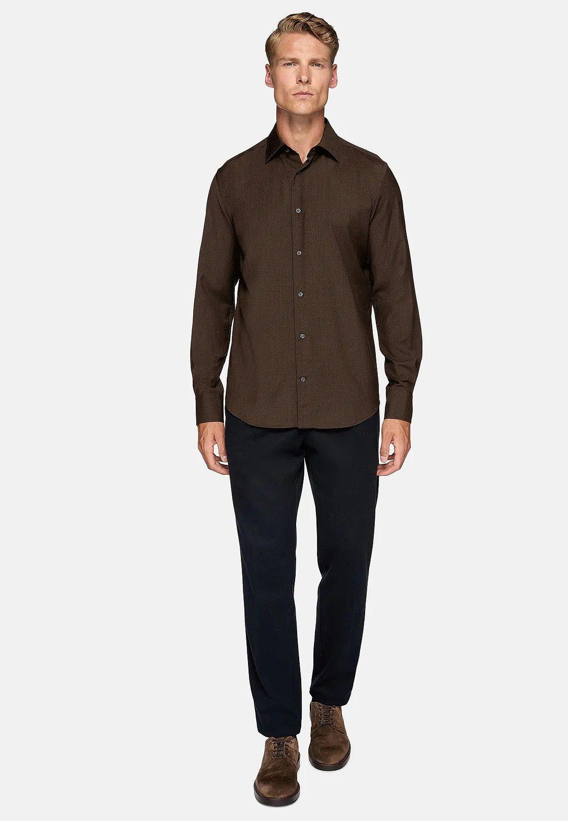 Solid Casual Formal Shirt, Dark Brown, Dark brown, large image number 0