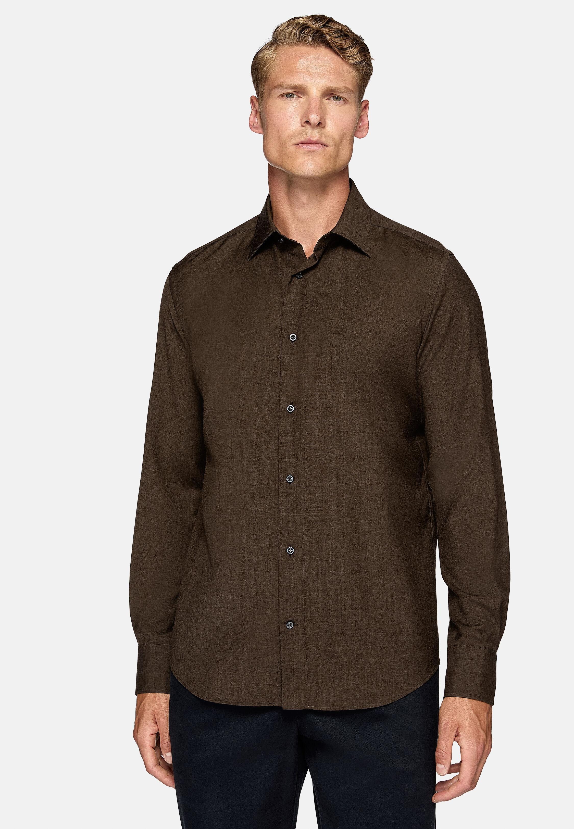 Solid Casual Formal Shirt, Dark Brown, Dark brown, large image number 2