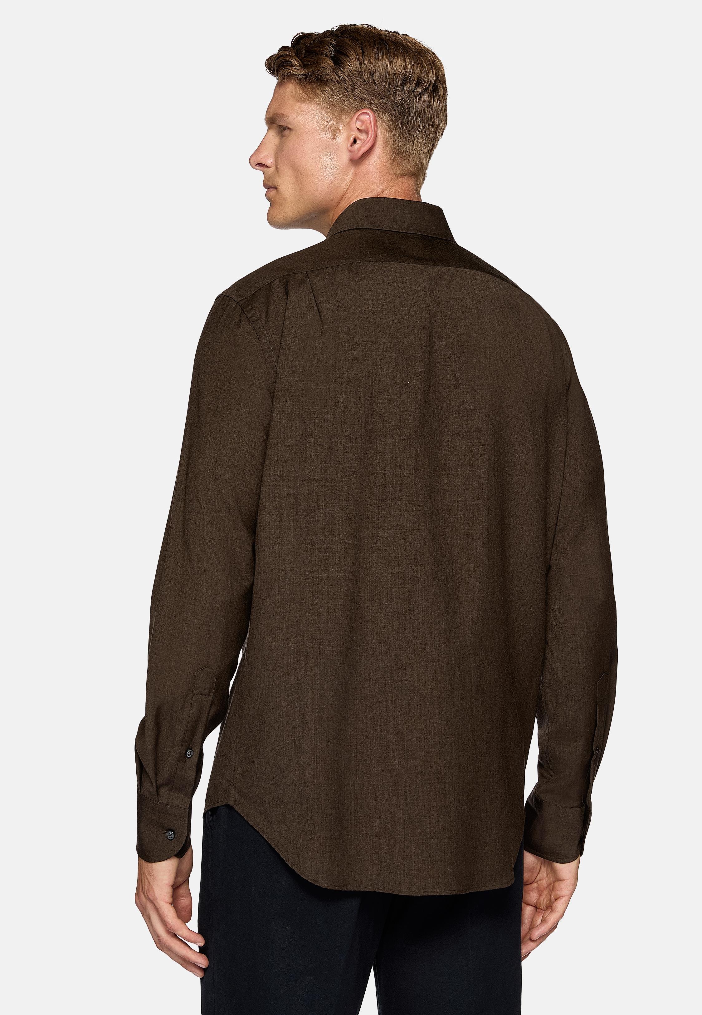 Solid Casual Formal Shirt, Dark Brown, Dark brown, large image number 5