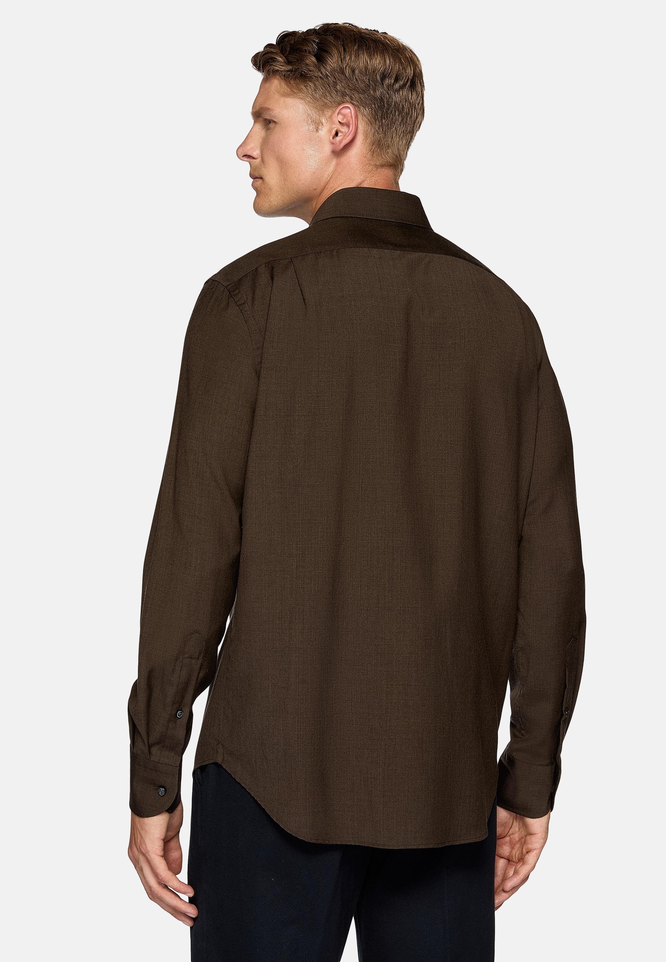 Solid Casual Formal Shirt, Dark Brown, Dark brown, large image number 6