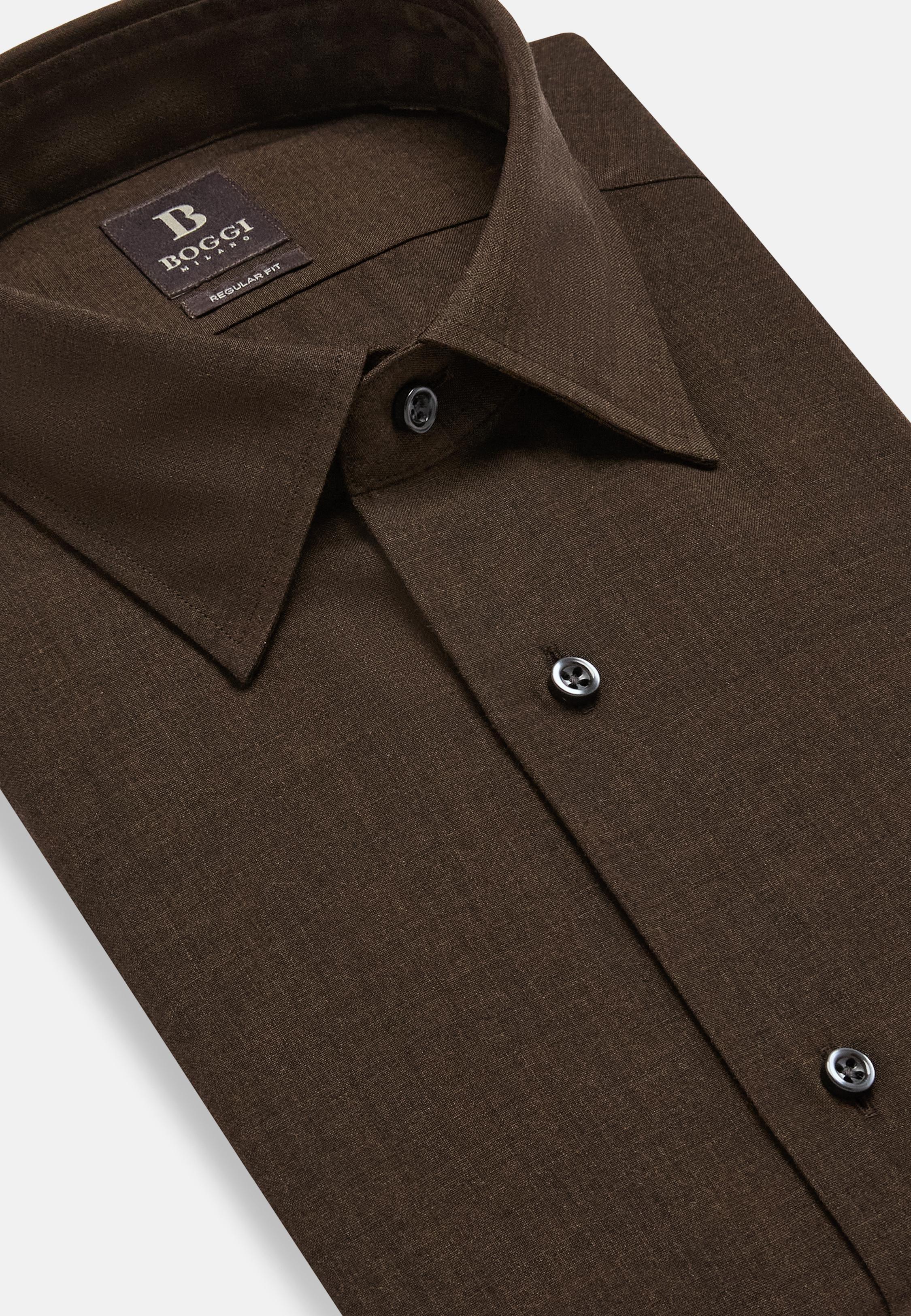 Solid Casual Formal Shirt, Dark Brown, Dark brown, large image number 10