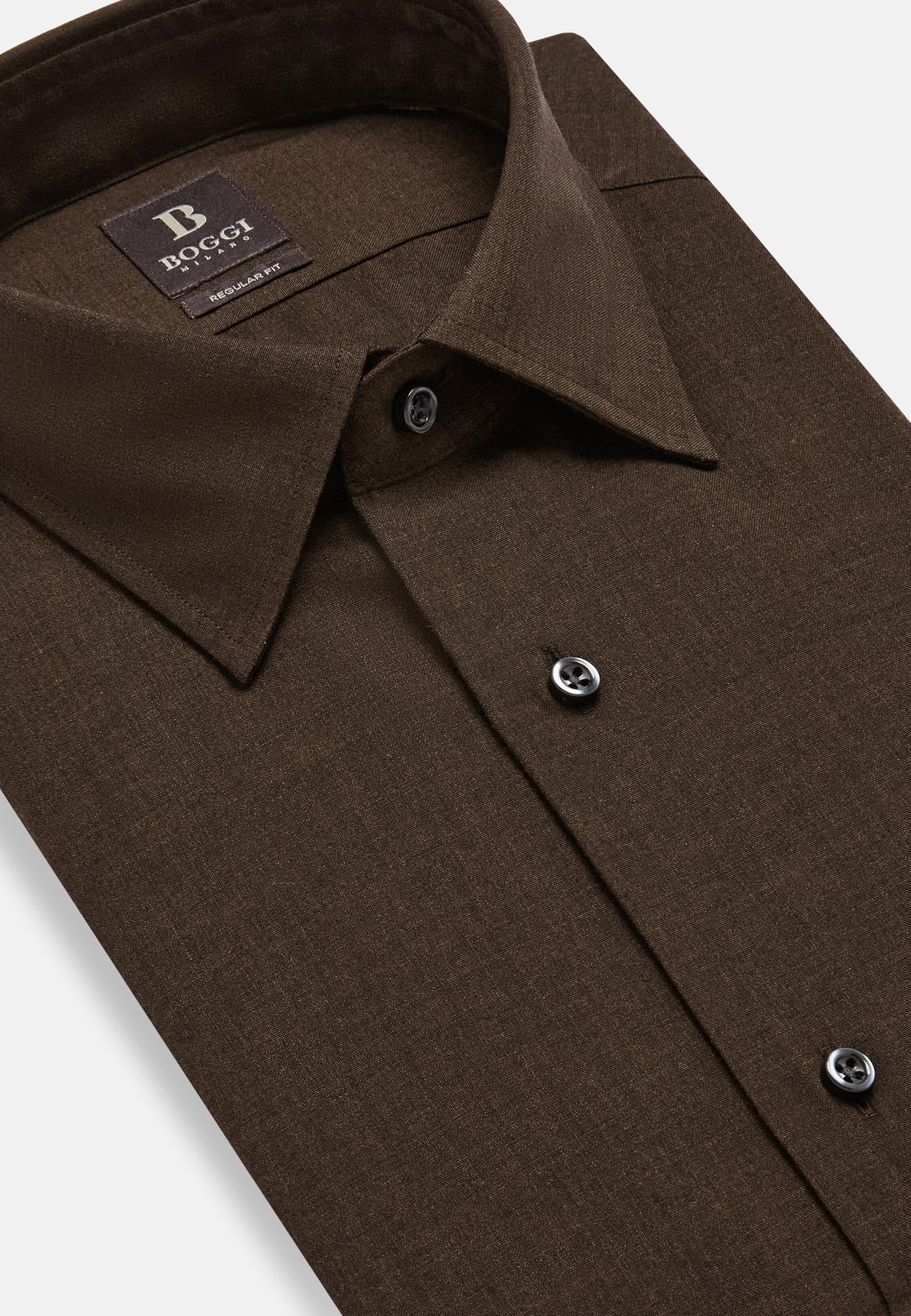 Solid Casual Formal Shirt, Dark Brown, Dark brown, large image number 11