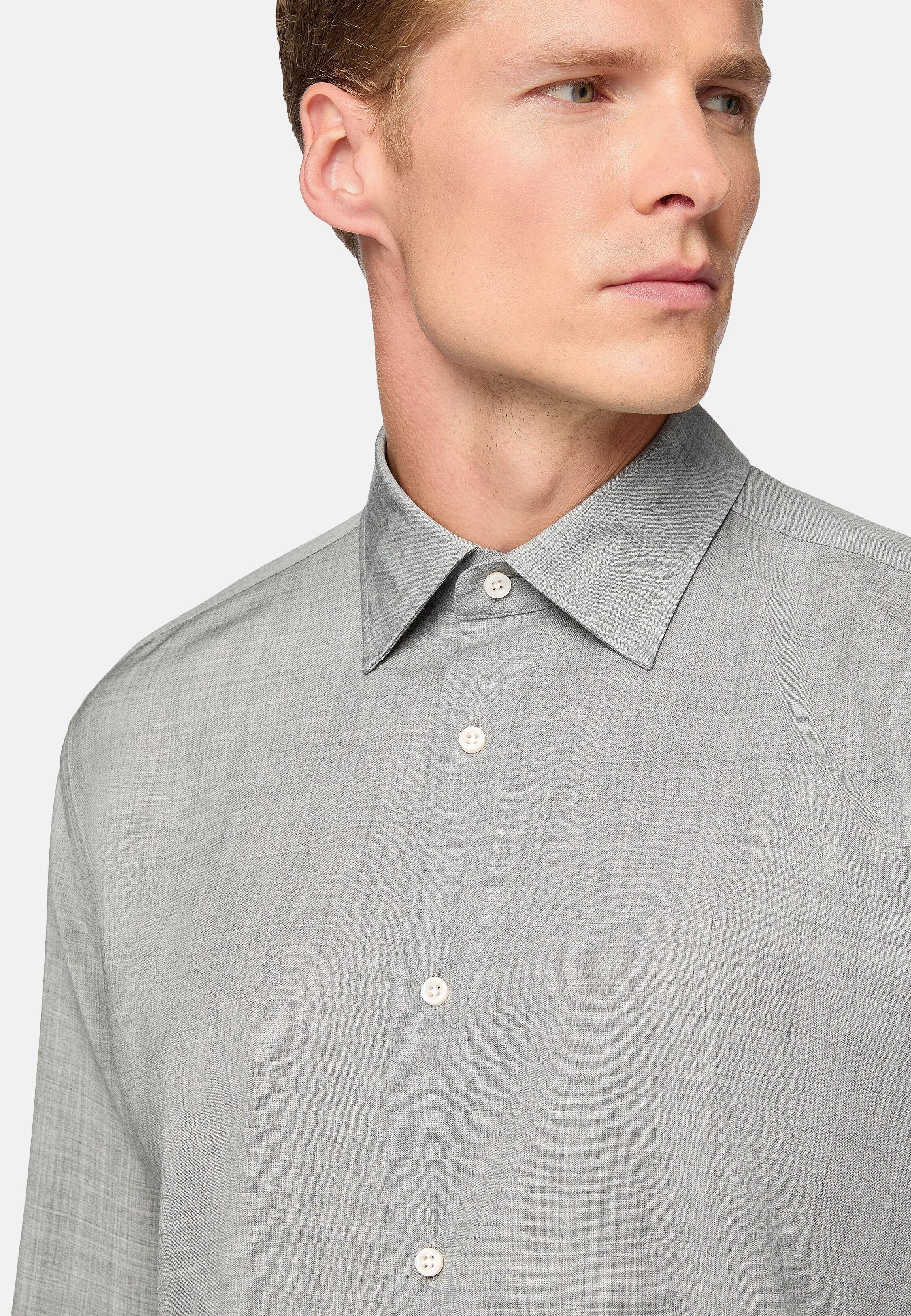 Grey Long Sleeve Wool Shirt, 3901_GREY, large image number 5