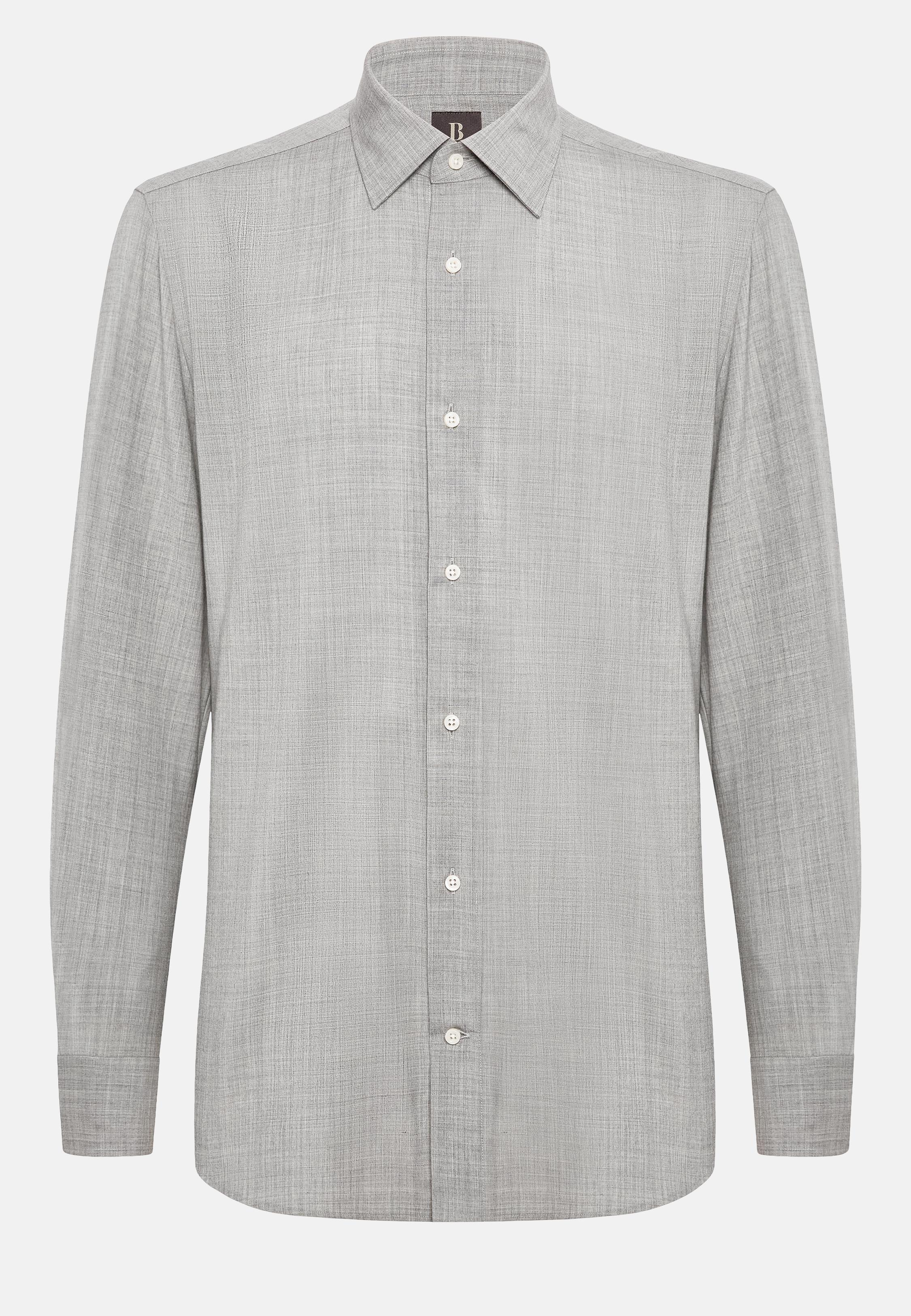 Grey Long Sleeve Wool Shirt, 3901_GREY, large image number 8