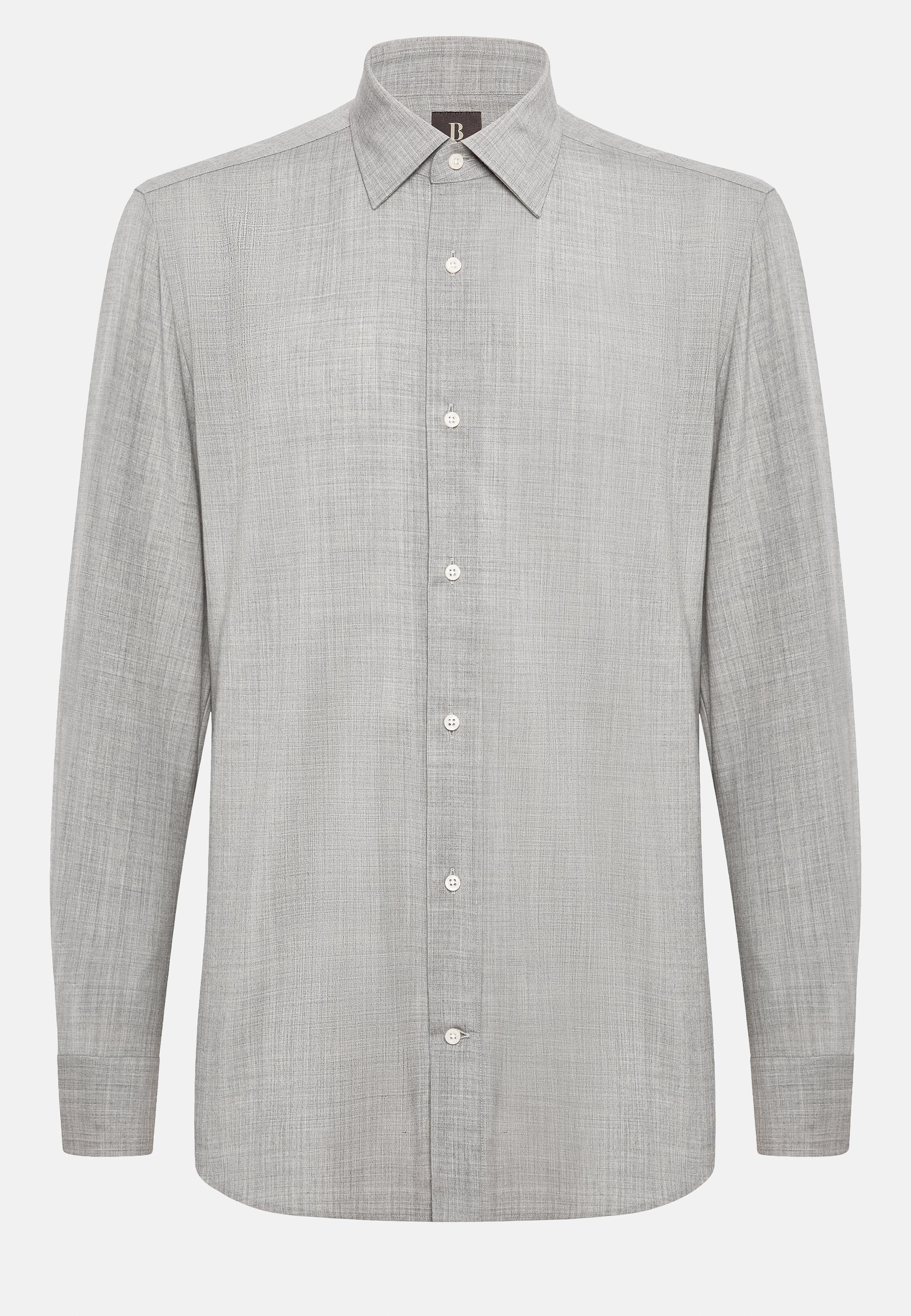 Grey Long Sleeve Wool Shirt, 3901_GREY, large image number 9