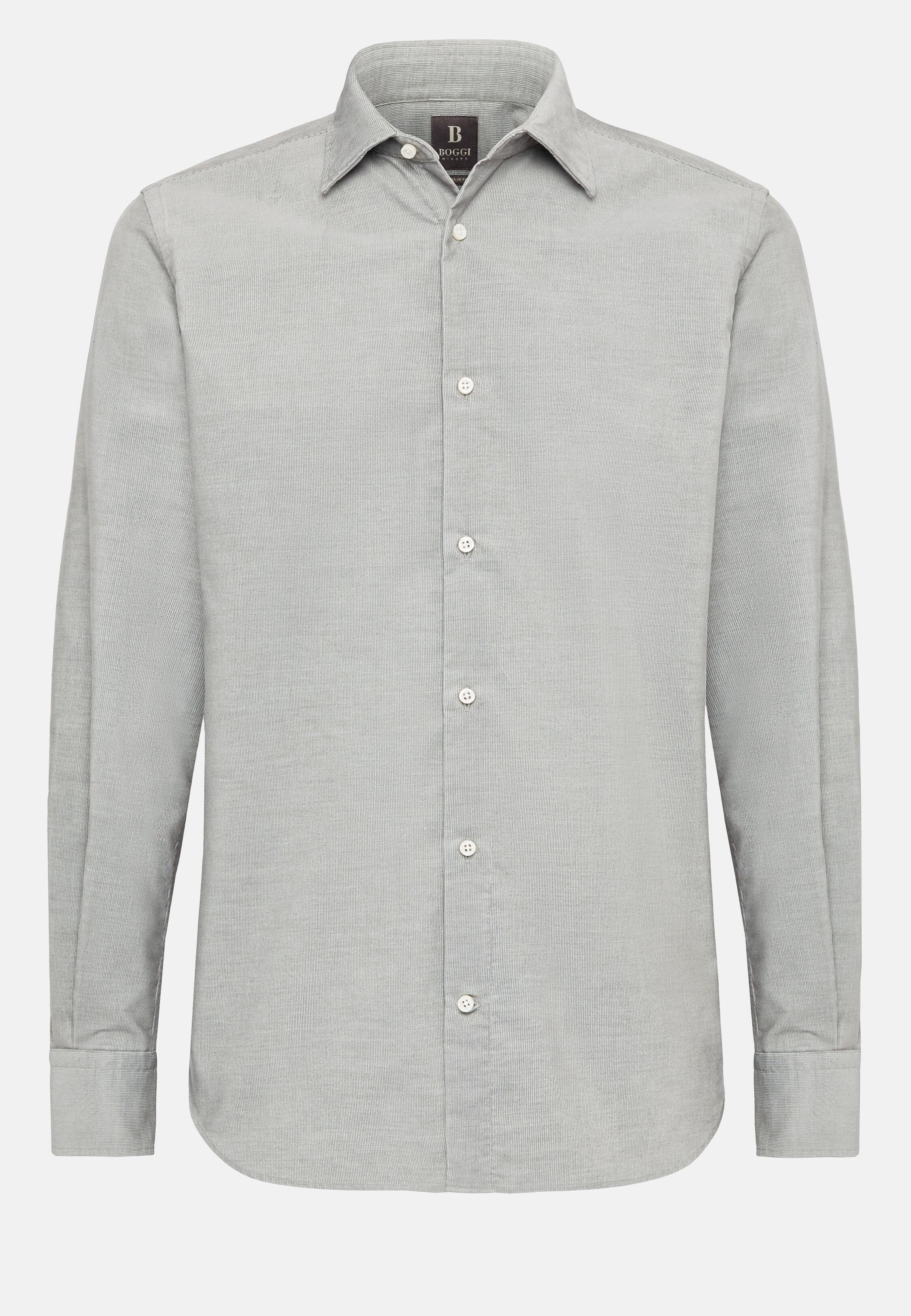 Grey Plain Tailored Velvet Shirt, Grey, large image number 7