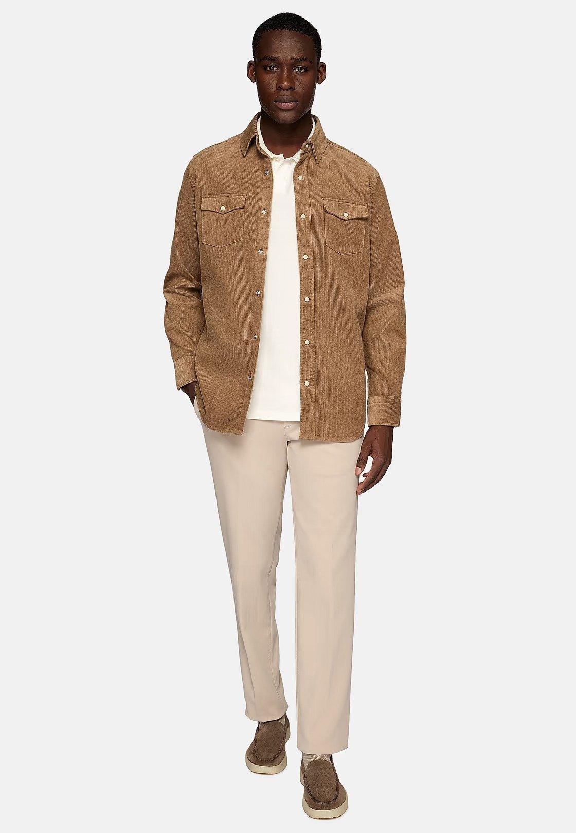 Brown Velvet Solid Overshirt, Hazelnut, large image number 0