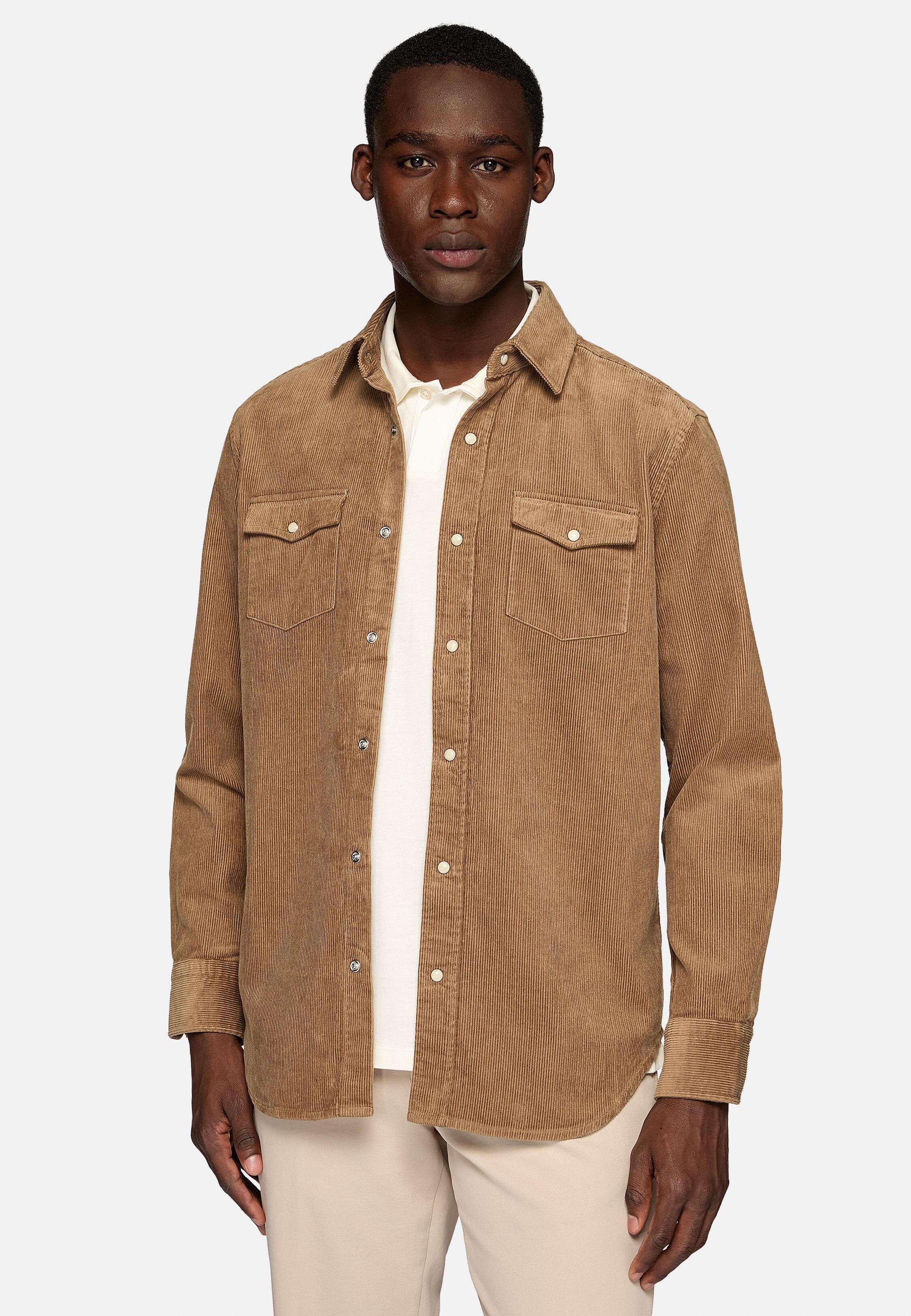 Brown Velvet Solid Overshirt, Hazelnut, medium