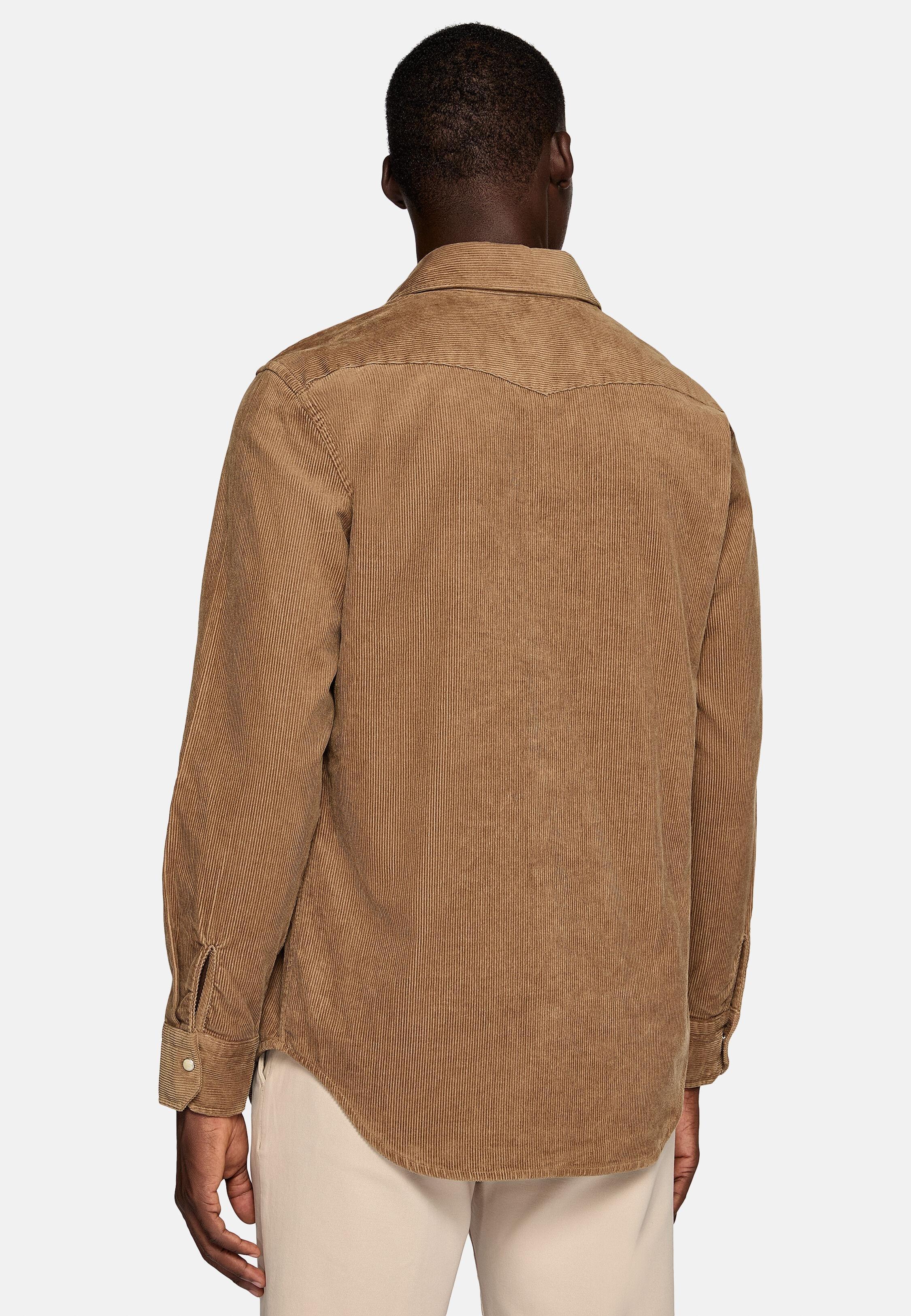 Brown Velvet Solid Overshirt, Hazelnut, large image number 3