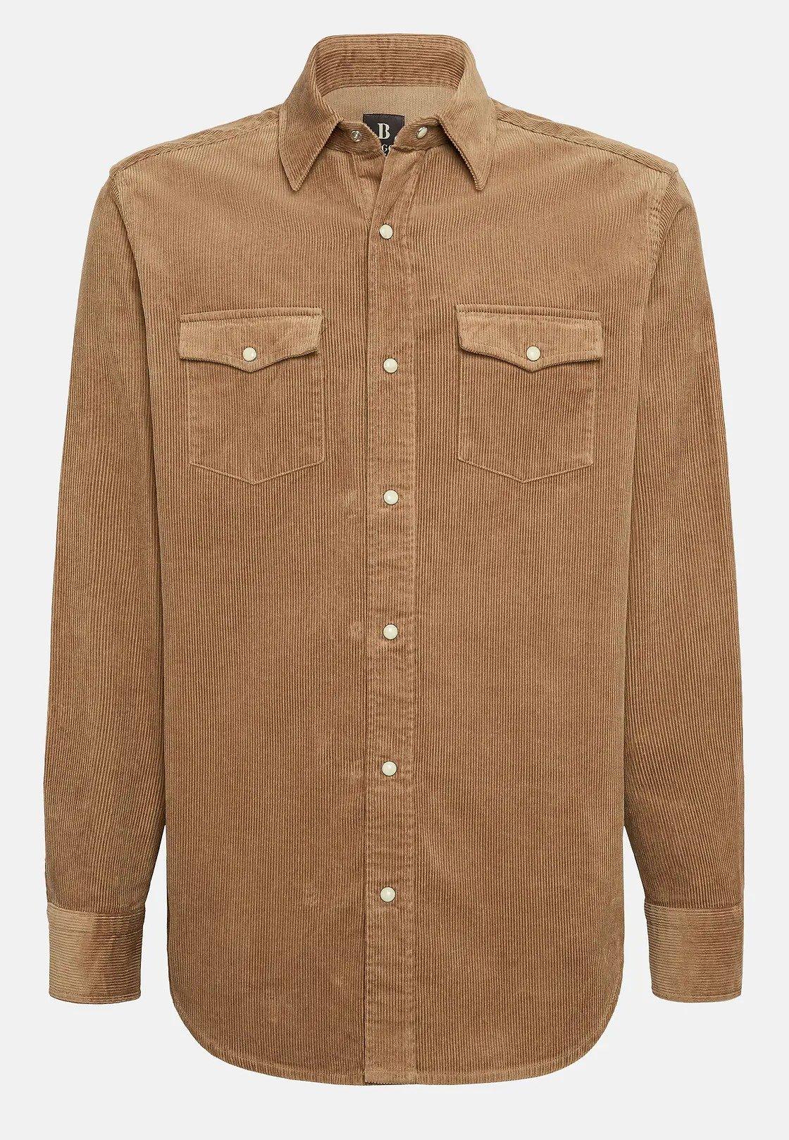 Brown Velvet Solid Overshirt, Hazelnut, large image number 4
