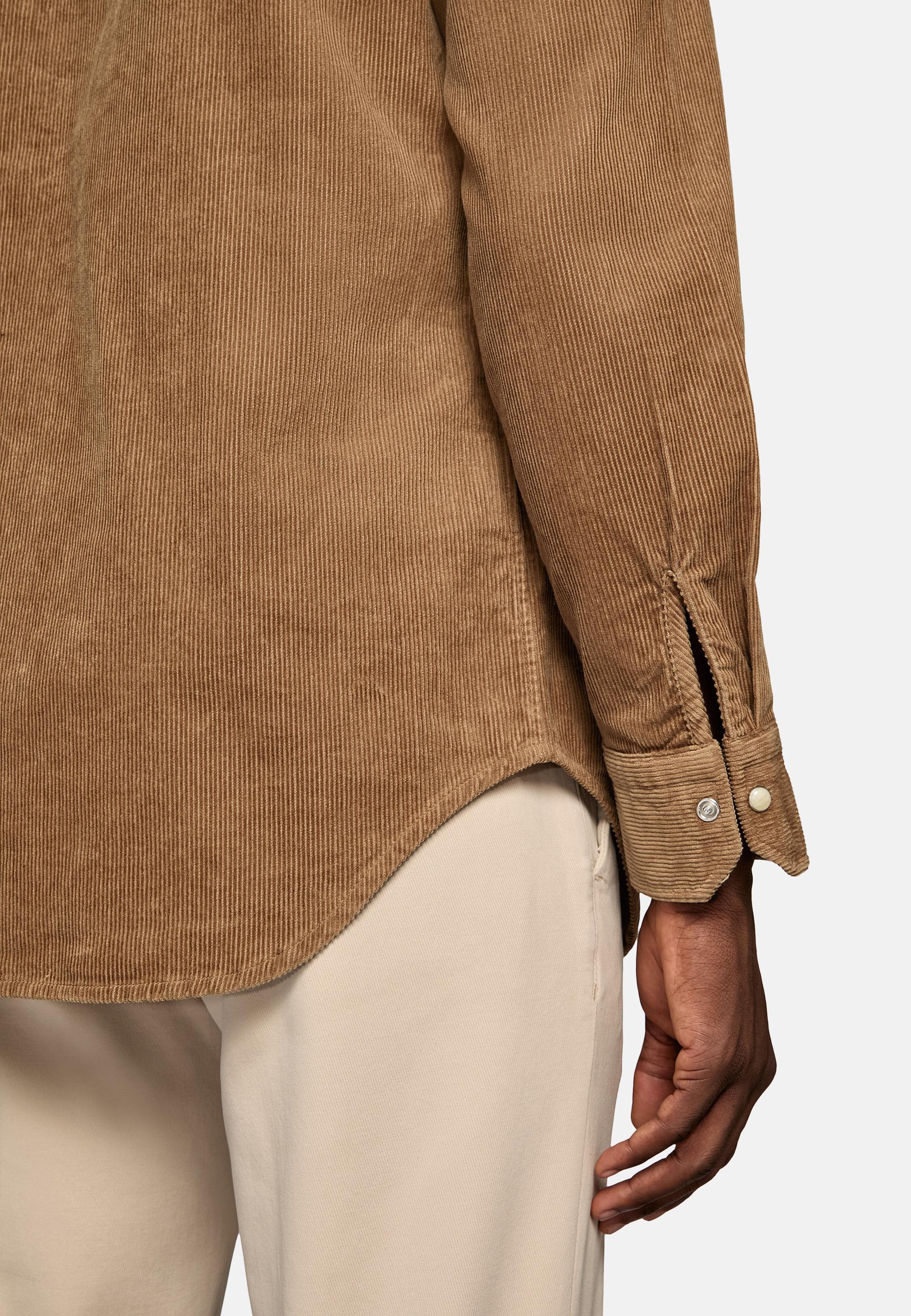 Brown Velvet Solid Overshirt, Hazelnut, large image number 5
