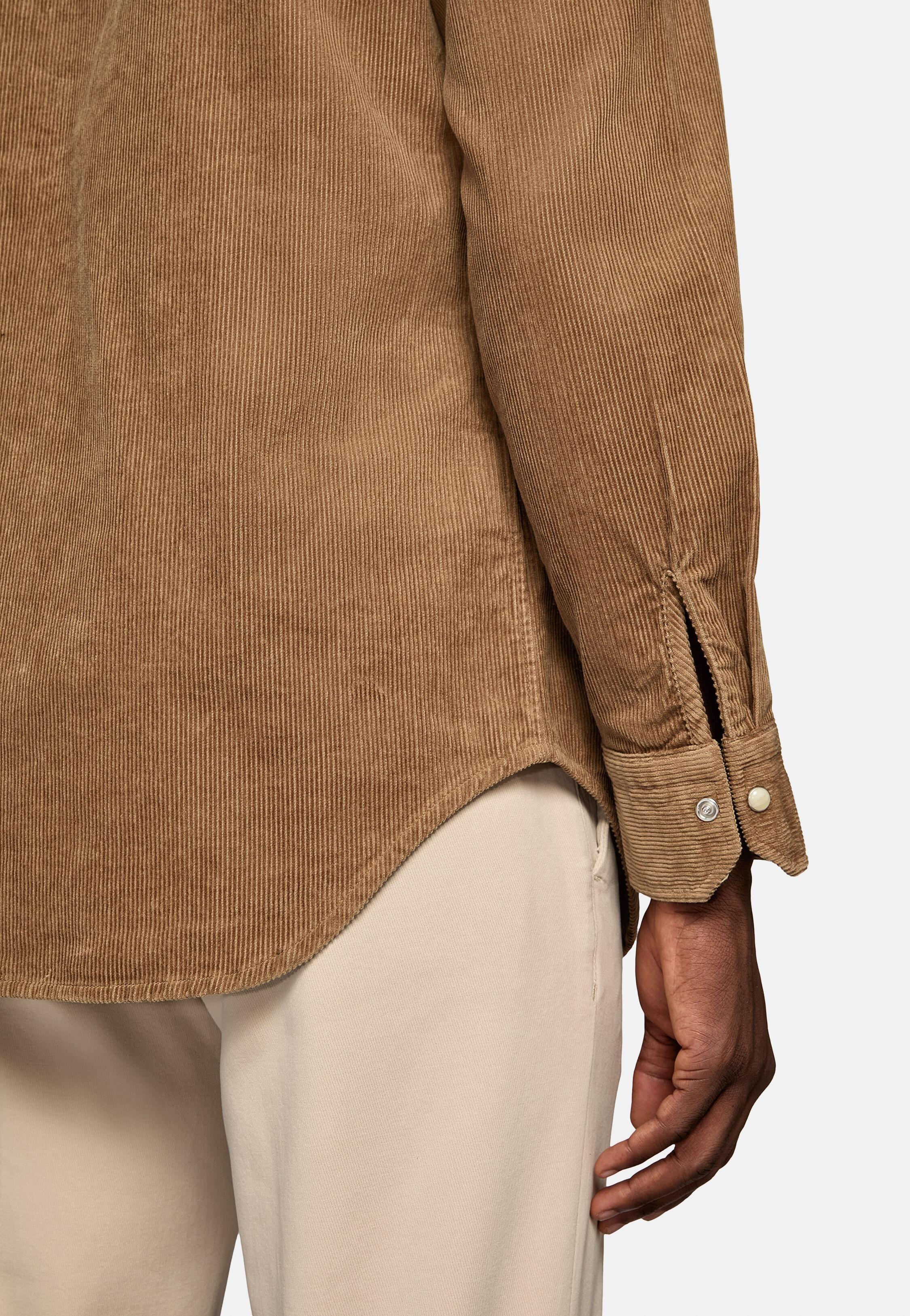 Brown Velvet Solid Overshirt, Hazelnut, large image number 5