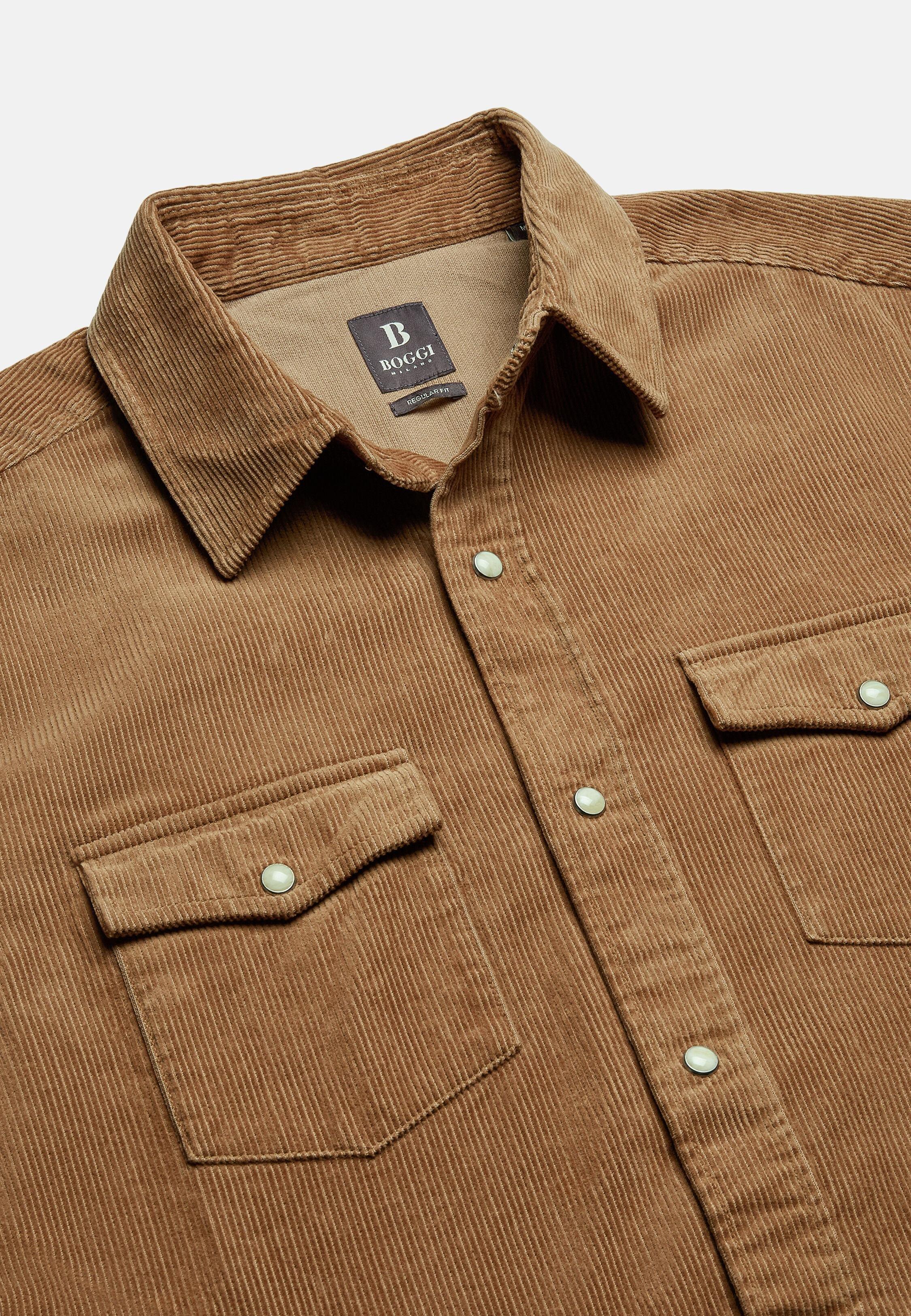 Brown Velvet Solid Overshirt, Hazelnut, large image number 6