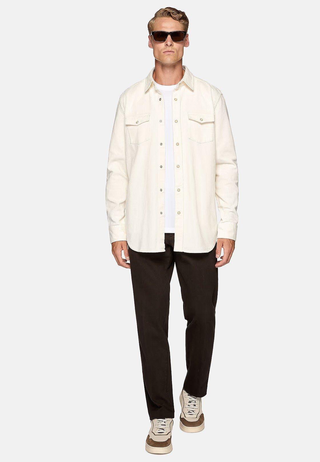 Cream Solid Overshirt, , medium